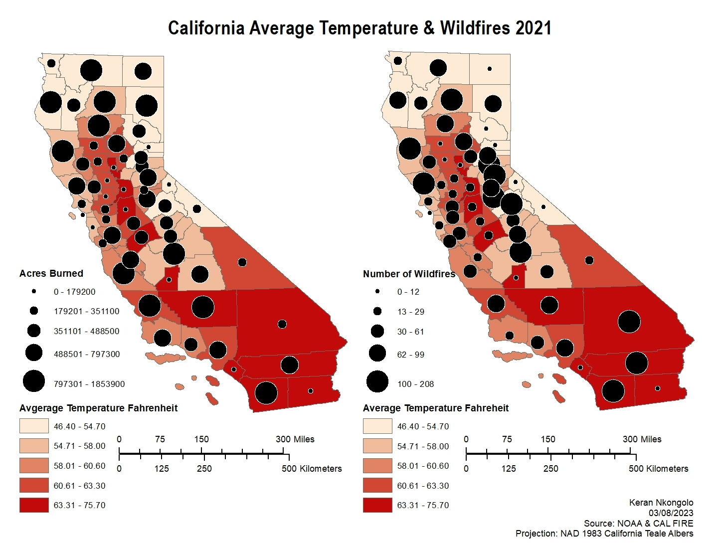 CA Average Temperature & WF