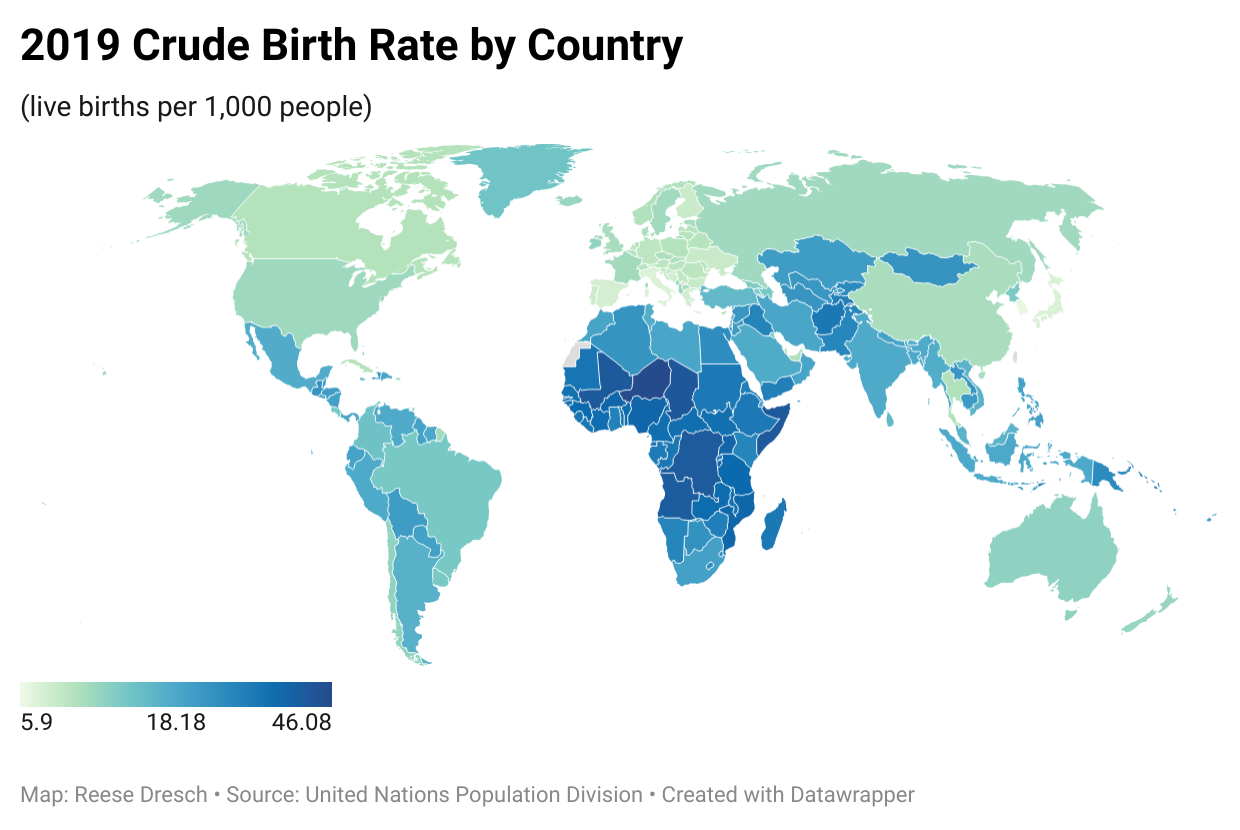 2019 Country by Crude Birth Rates