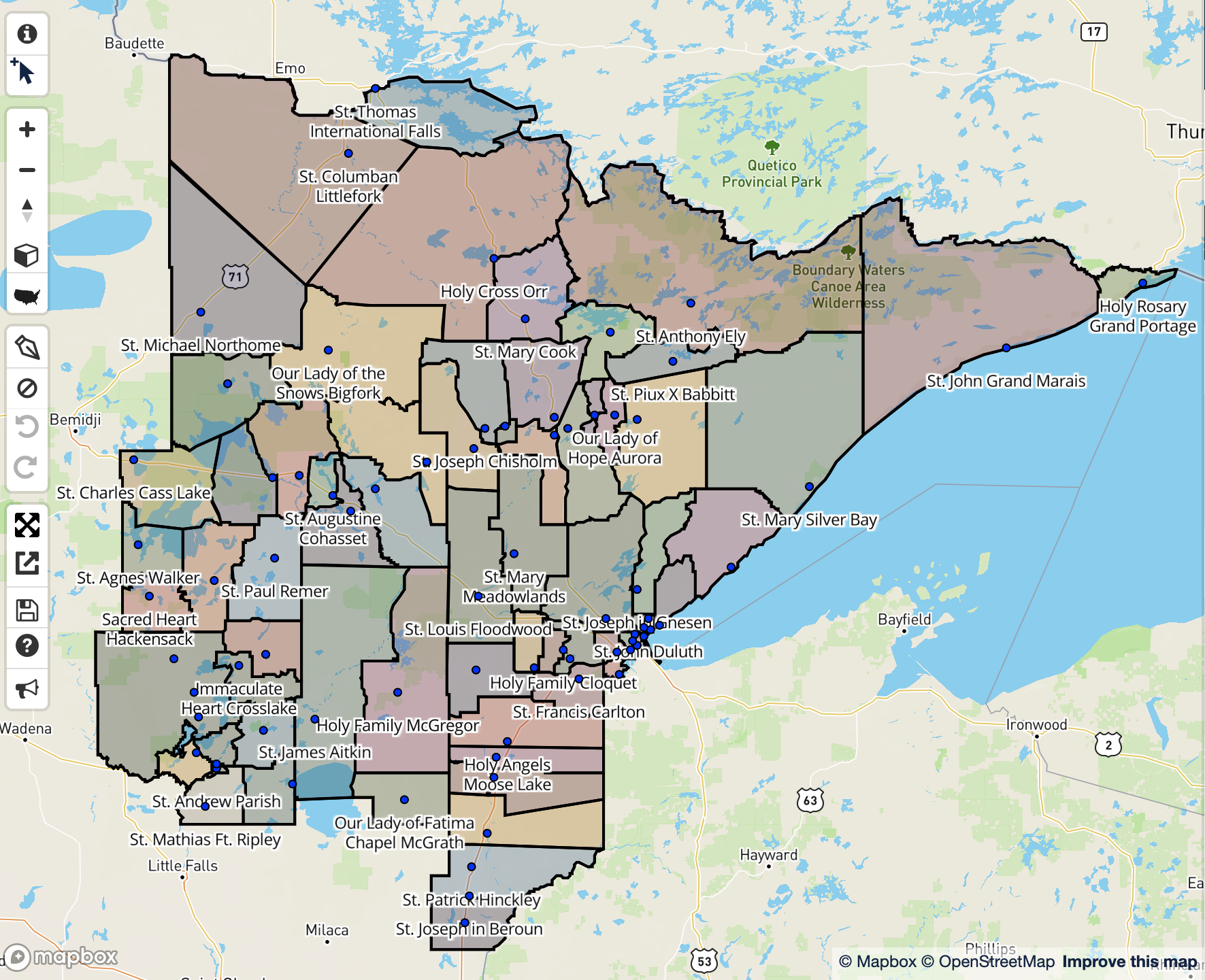 Diocese of Duluth Parish Mapping