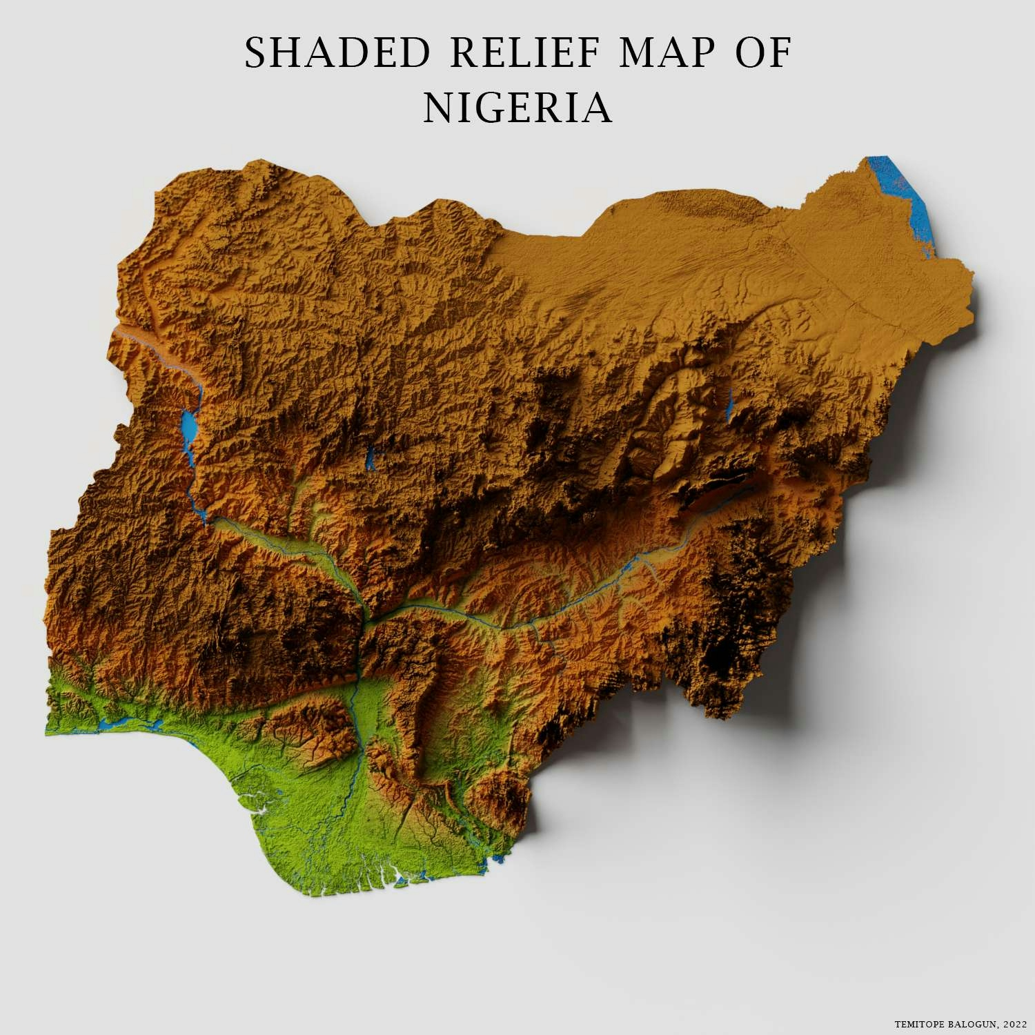 Shaded relief map of Nigeria