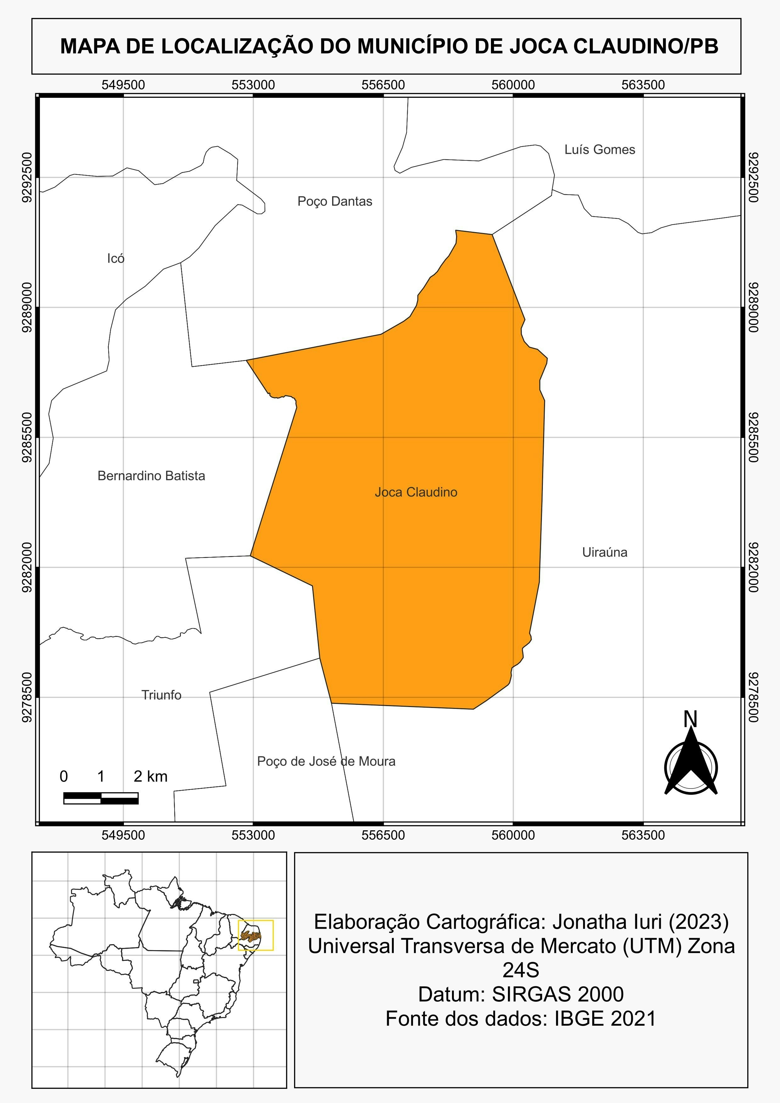 Mapa do município de Joca Claudino/PB