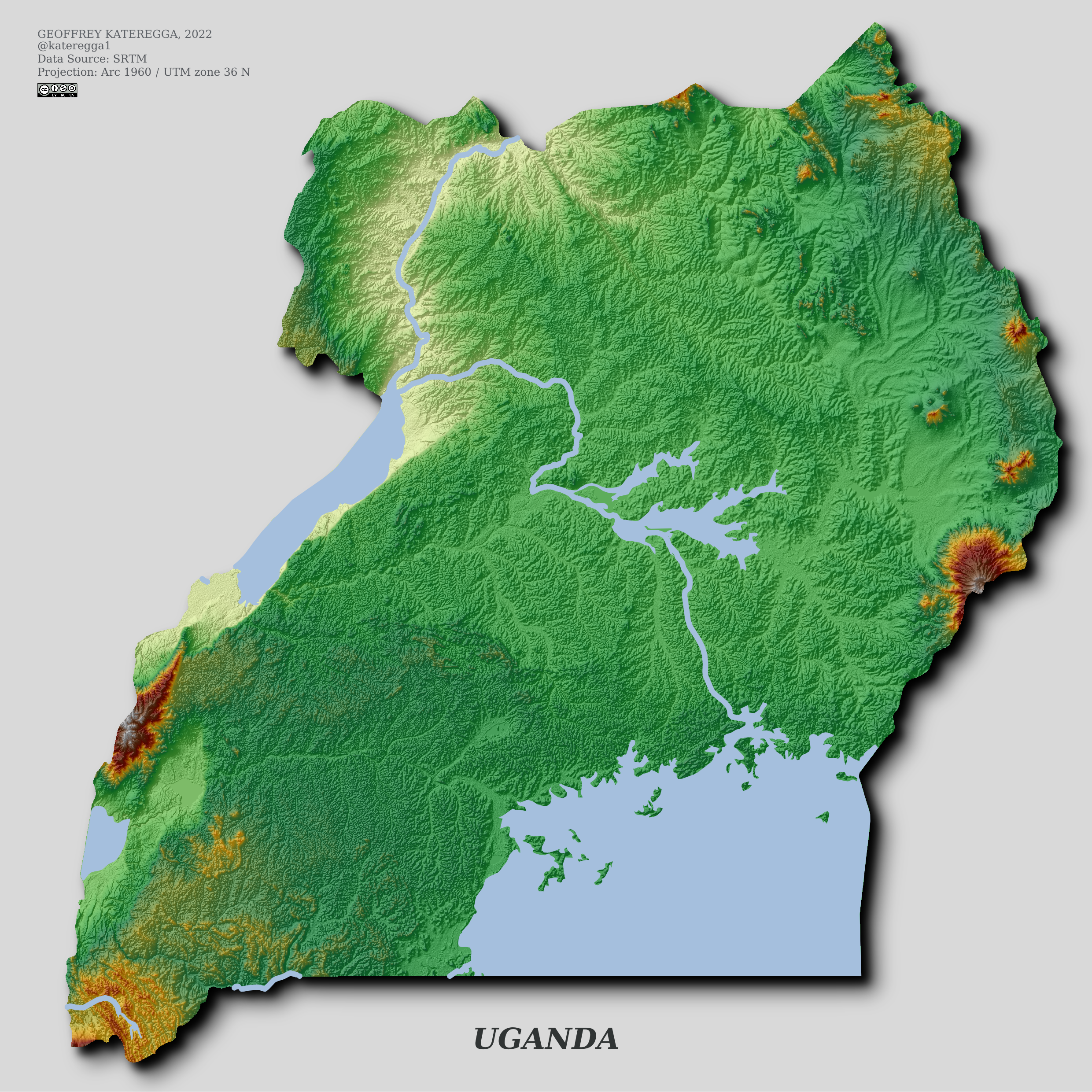 Uganda shared relief map