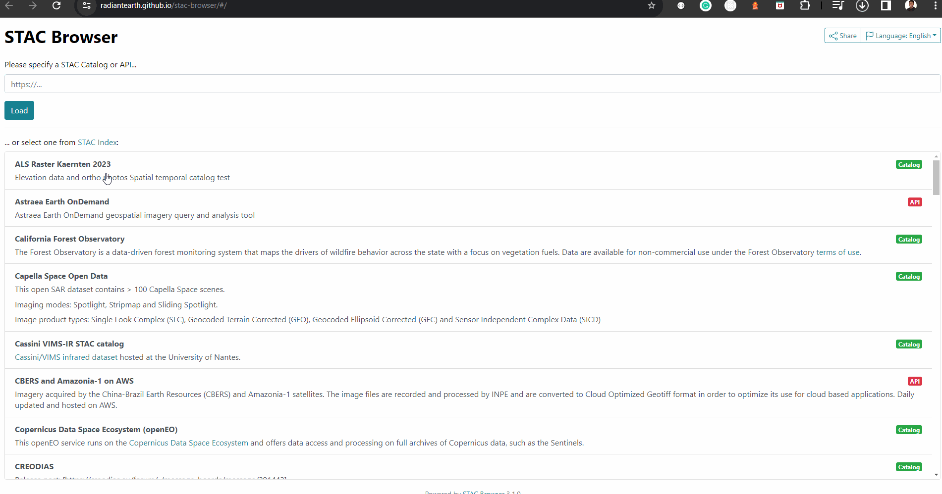 A demo of the STAC browser