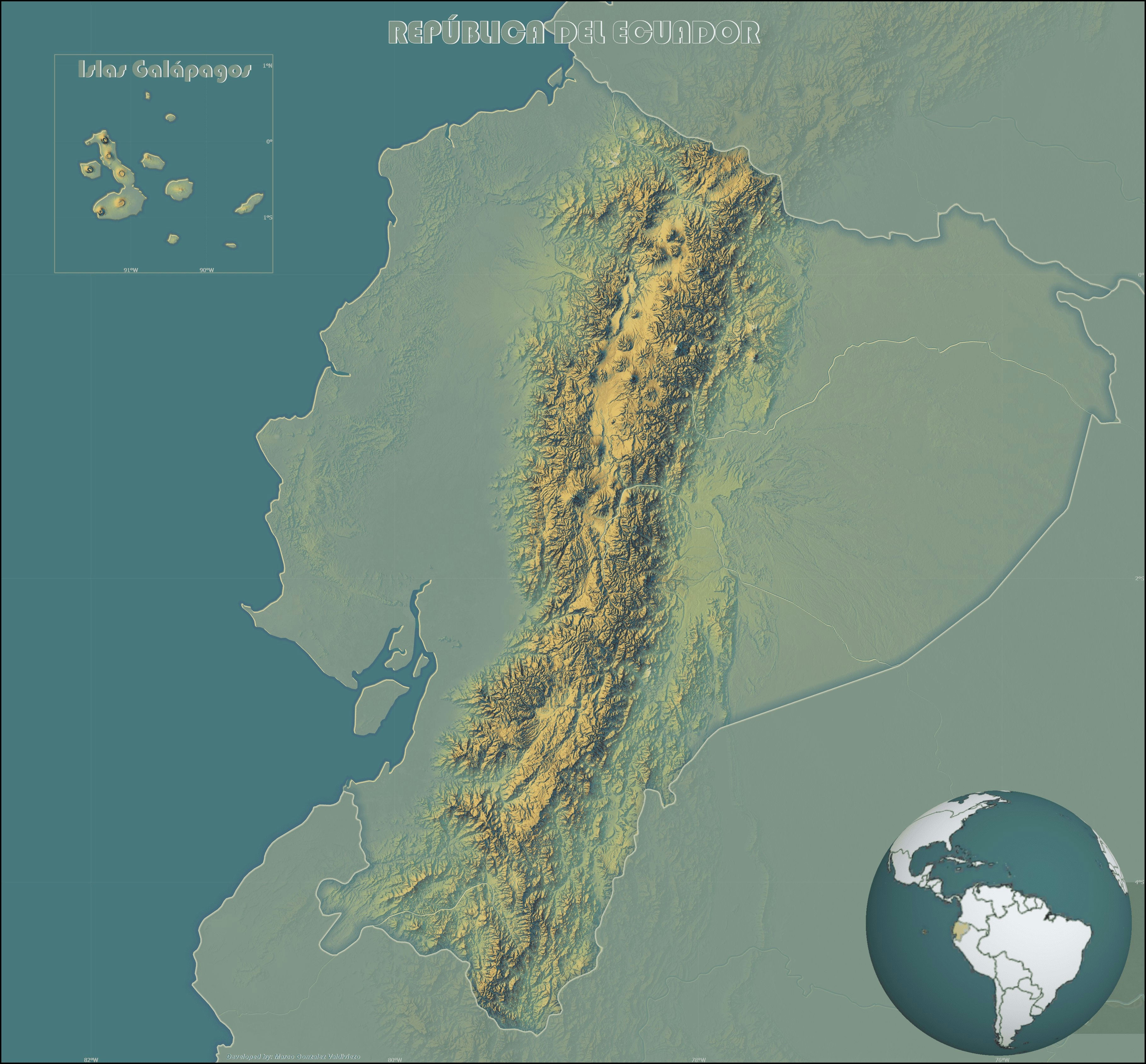 Elevation map of the Ecuador