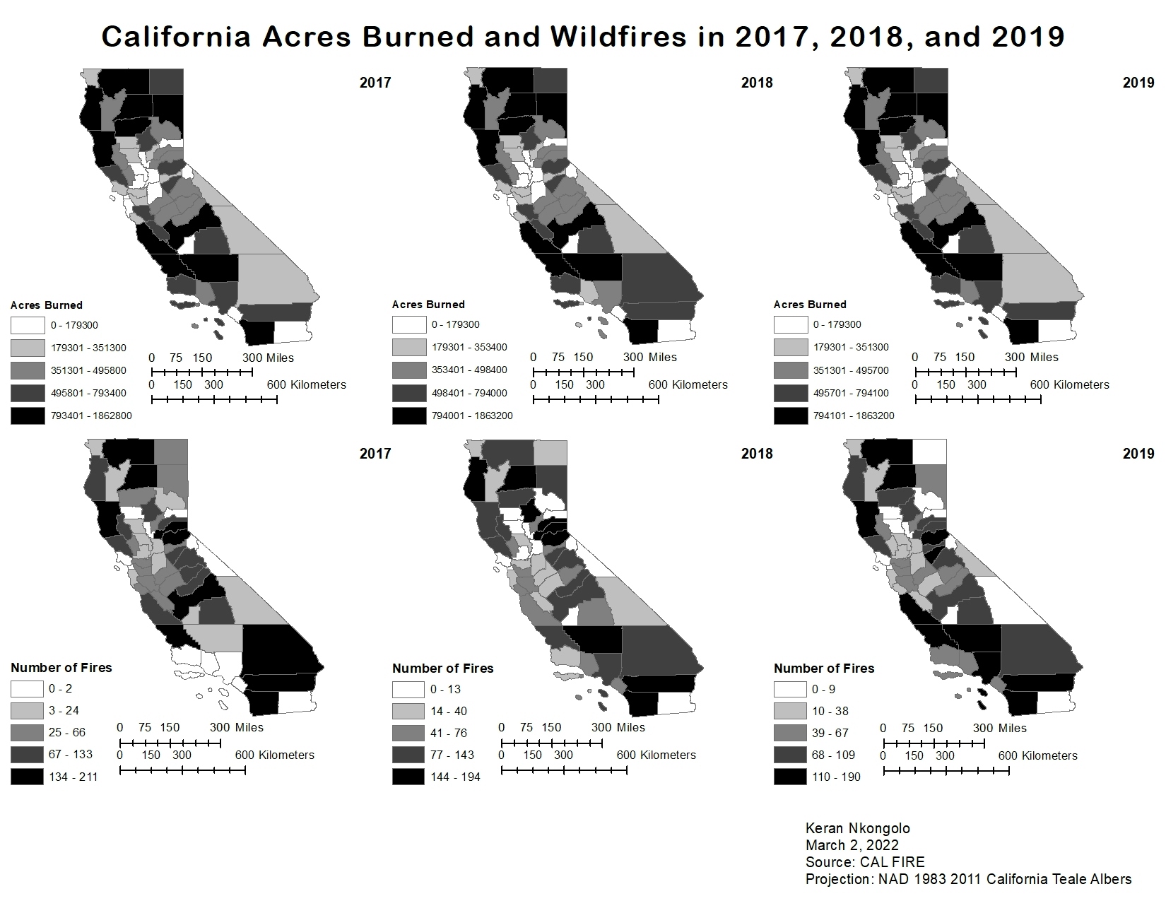 CA Acres Burned and Wildfires 