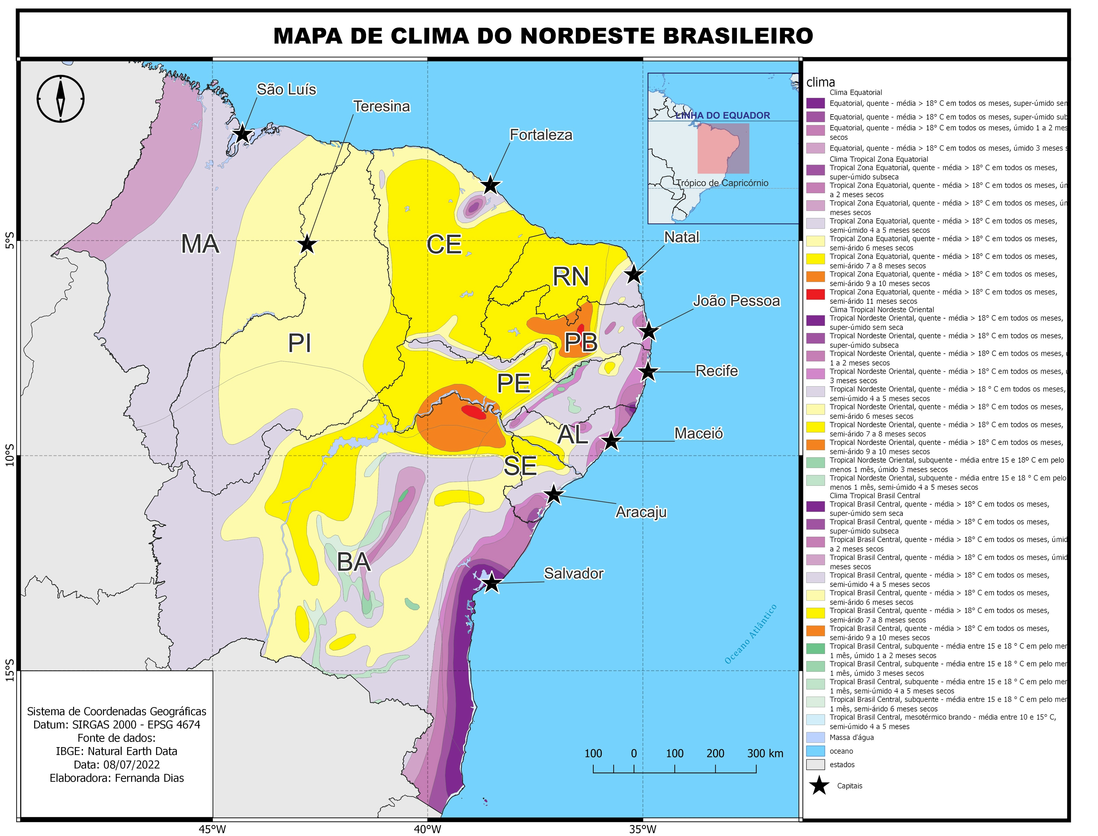 Mapa de Clima do Nordeste Brasilerio
