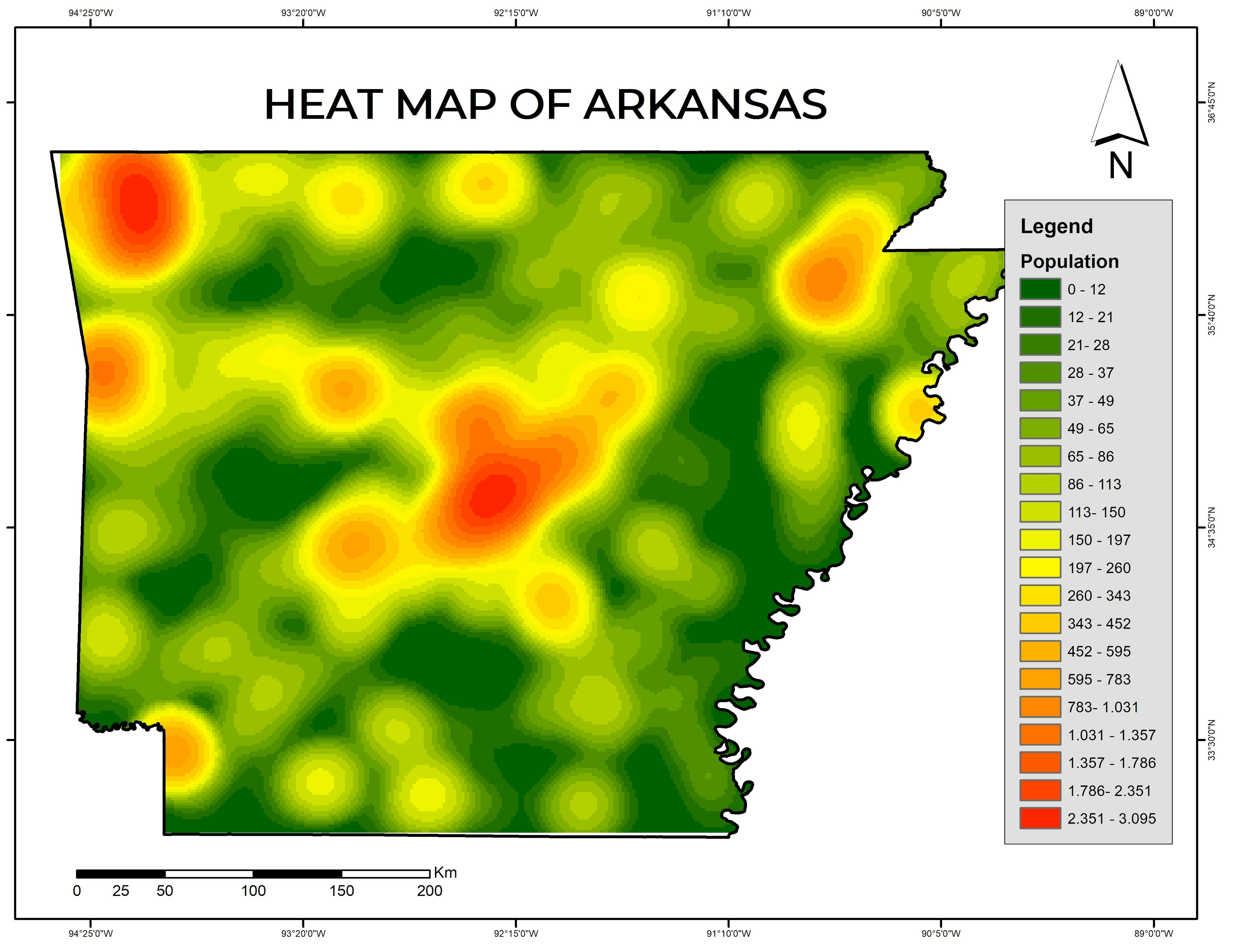 Population Heat Map - Arkansas 