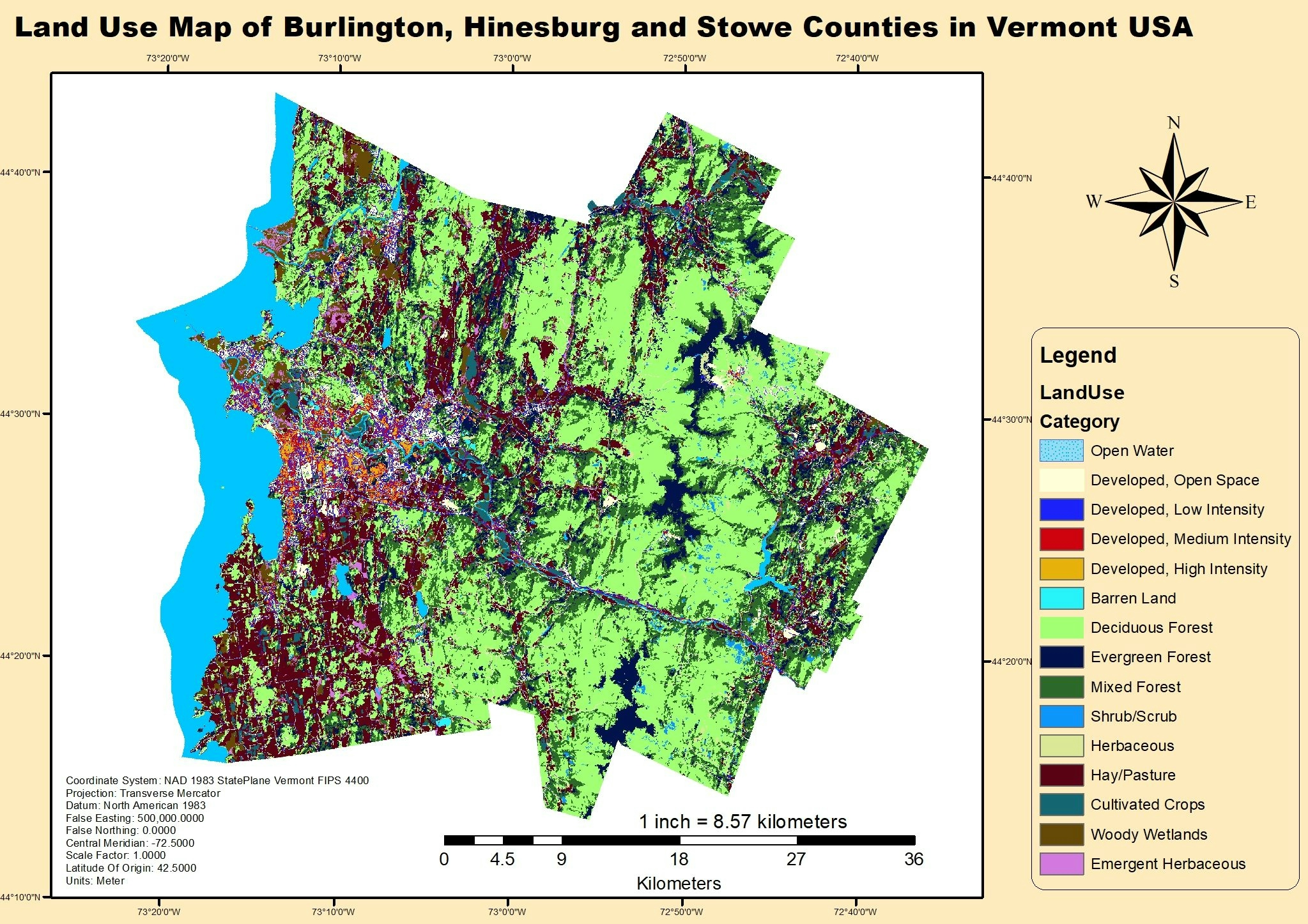 Land Use map of Vermont USA