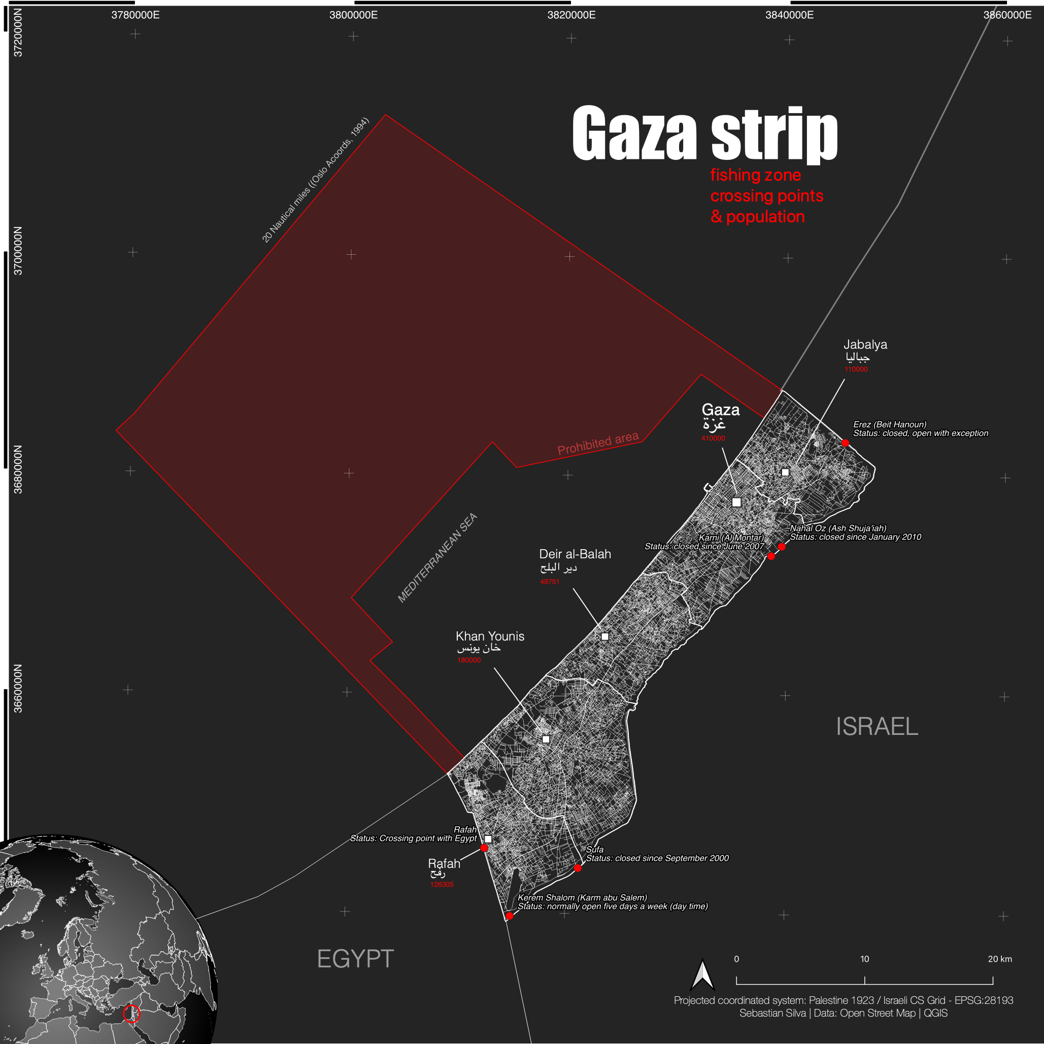 Gaza Strip: fishing zone, cross. points