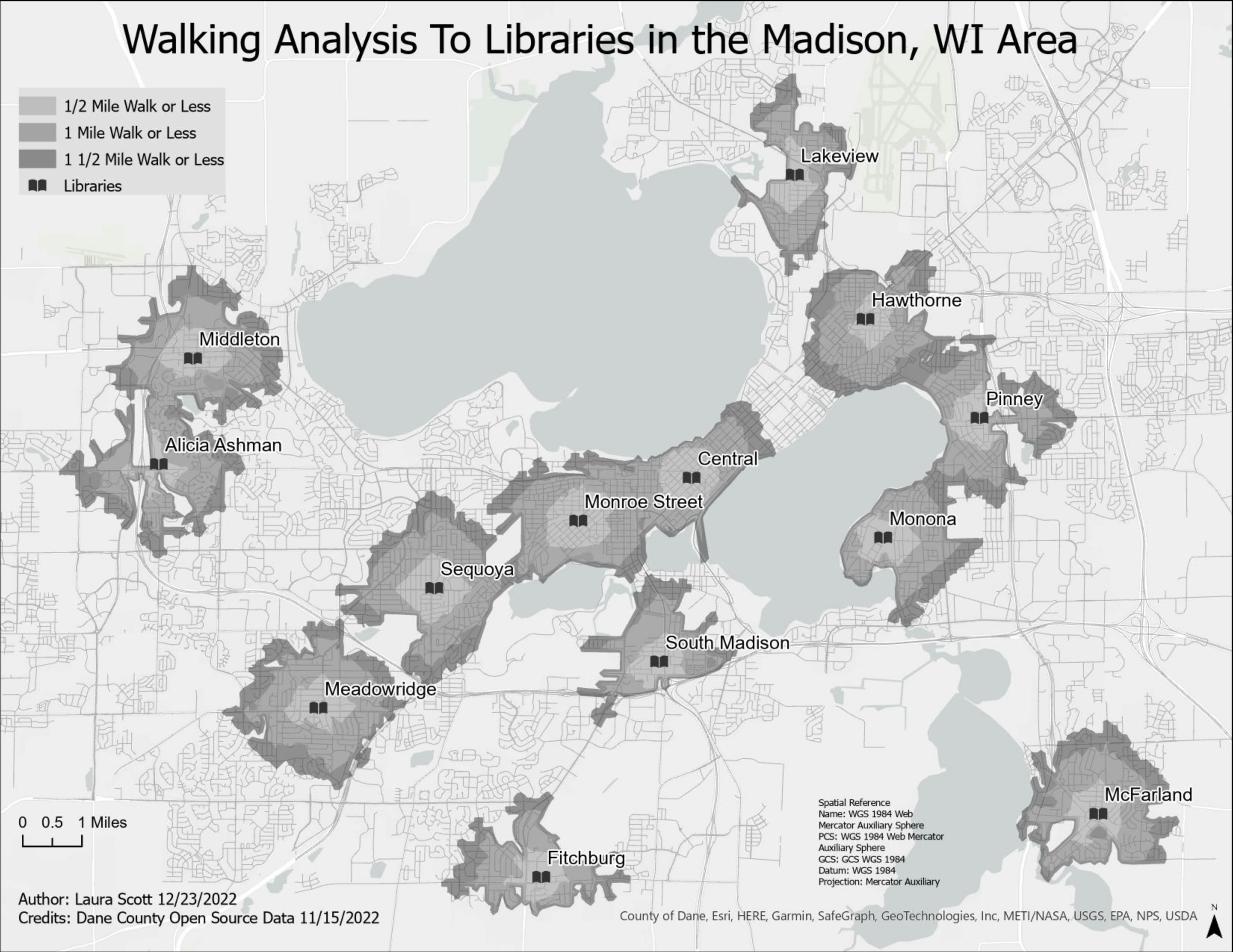 Walking Analysis to Libraries in Madison