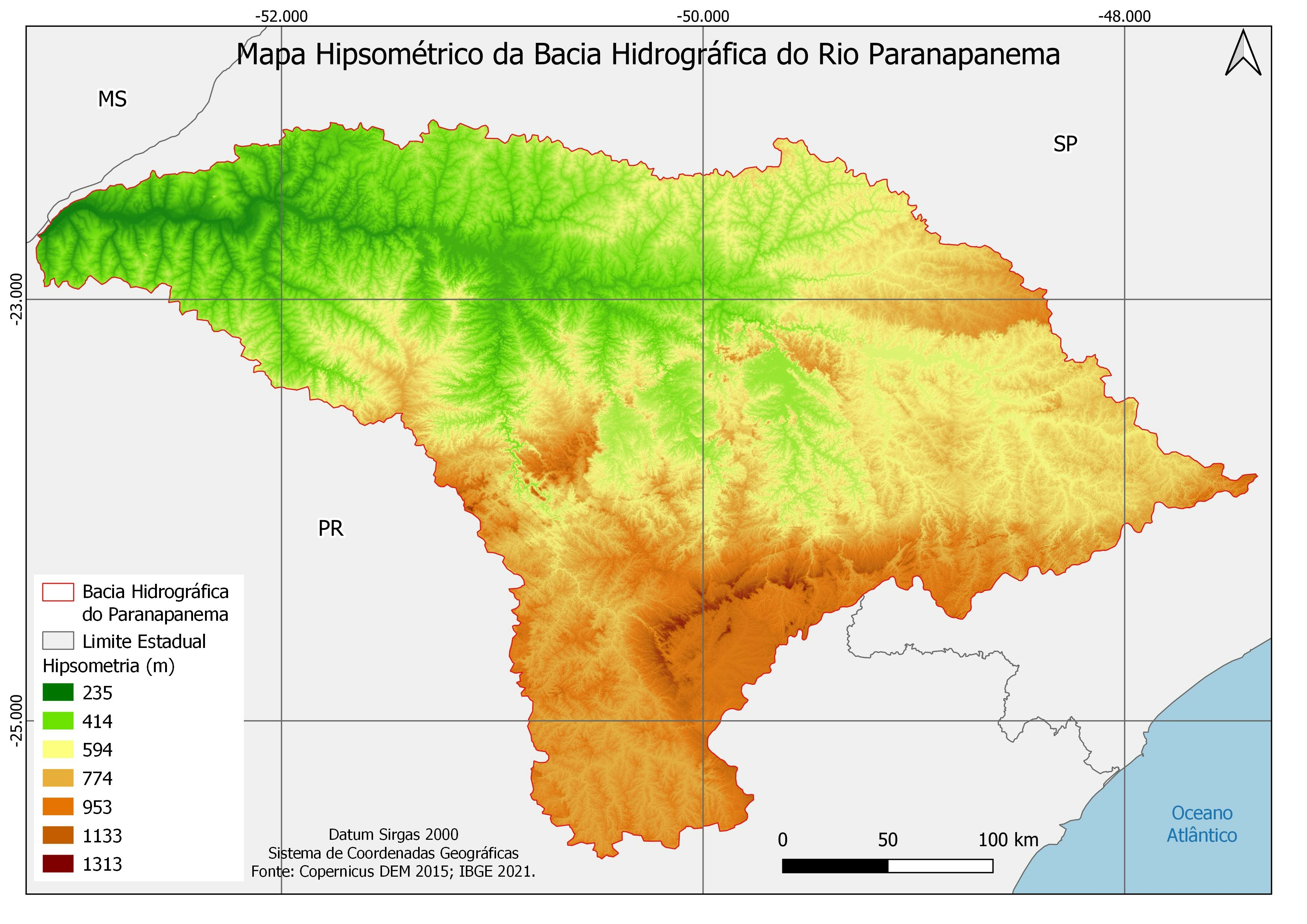 Mapa Hipsométrico da BH Rio Paranapanema