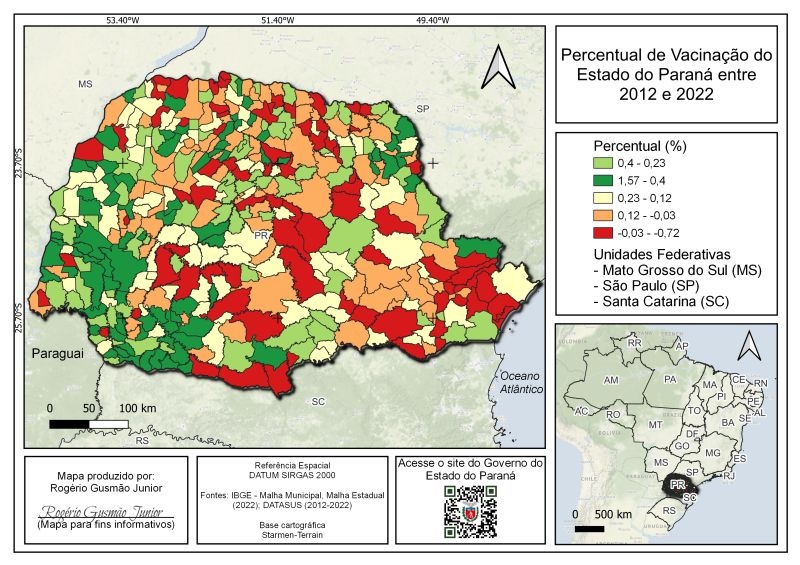 Vacinação do Paraná (%) 2012 até 2022.