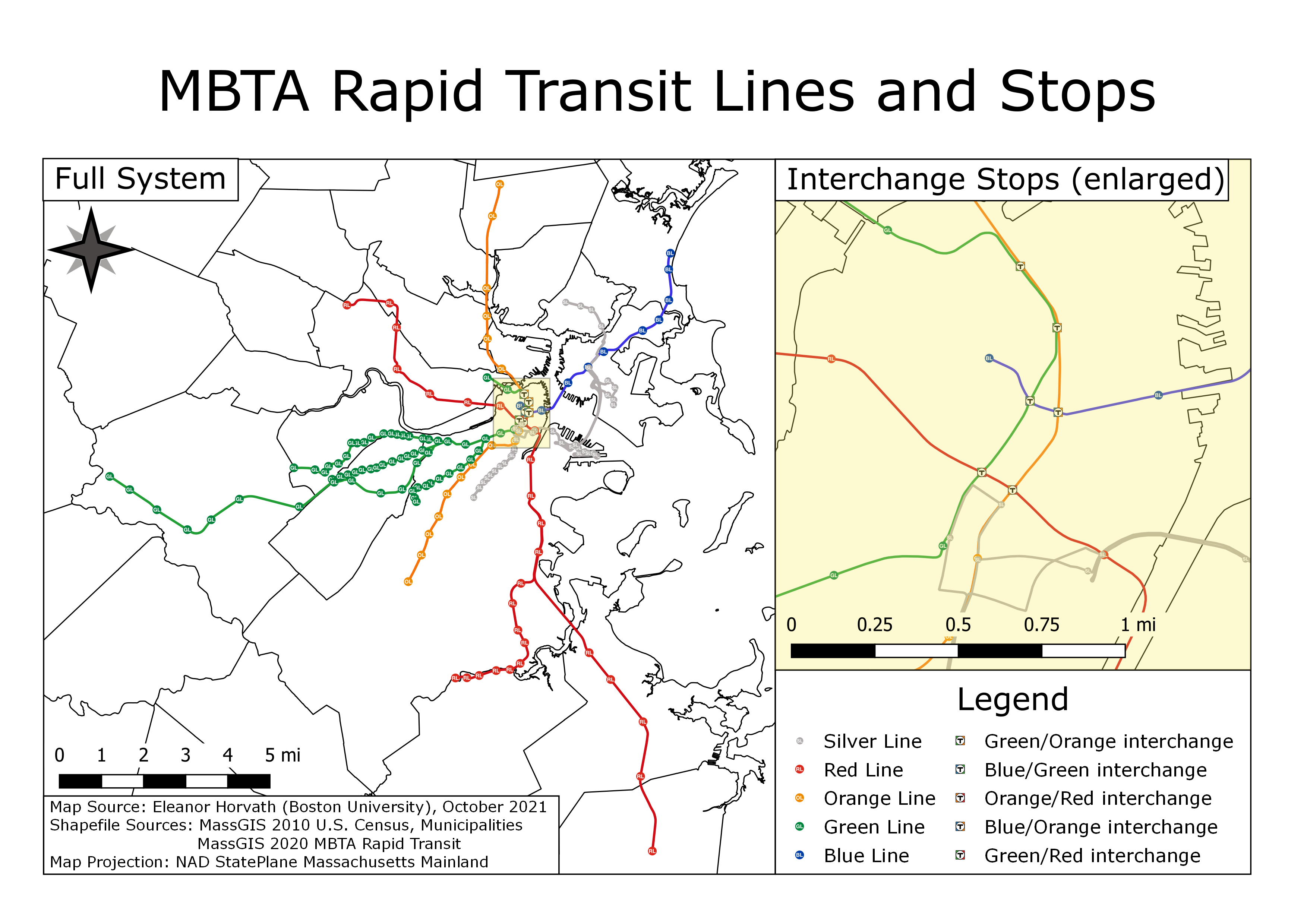MBTA Rapid Transit Lines and Stops