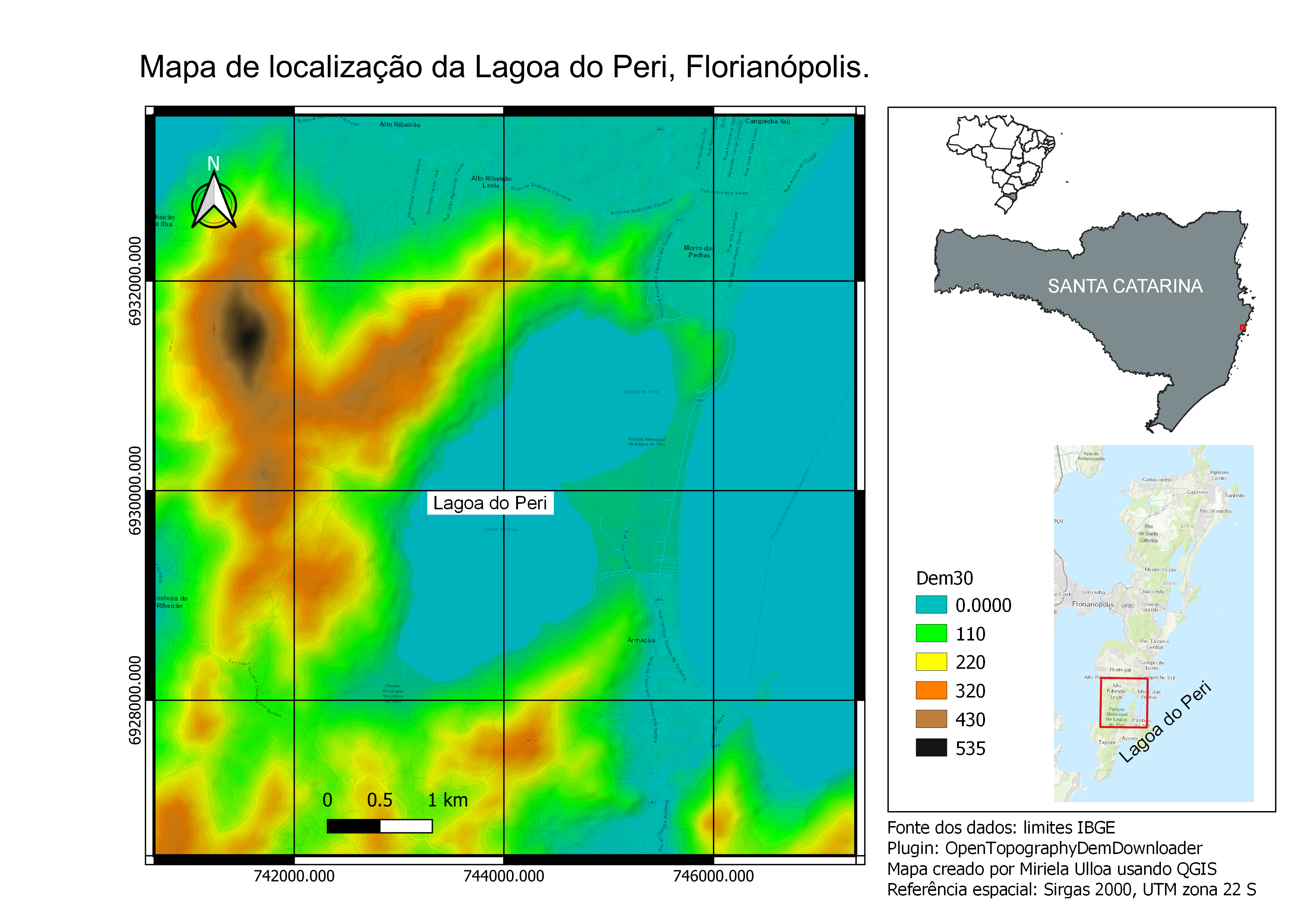 Mapa de localização da Lagoa do Peri.