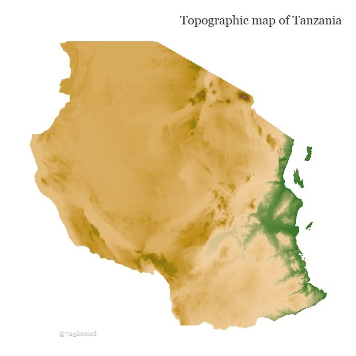Topography Map of Tanzania