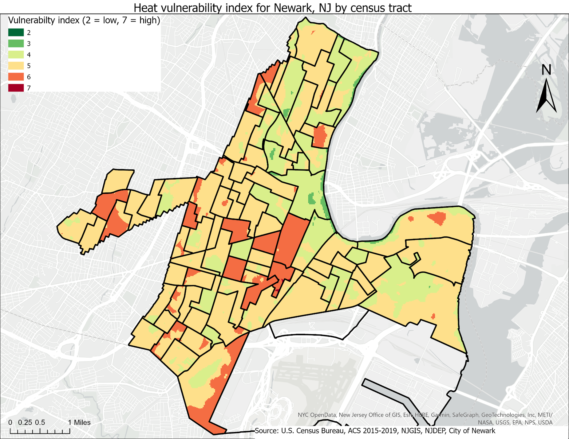 Heat Vulnerability Index mapping, Newark