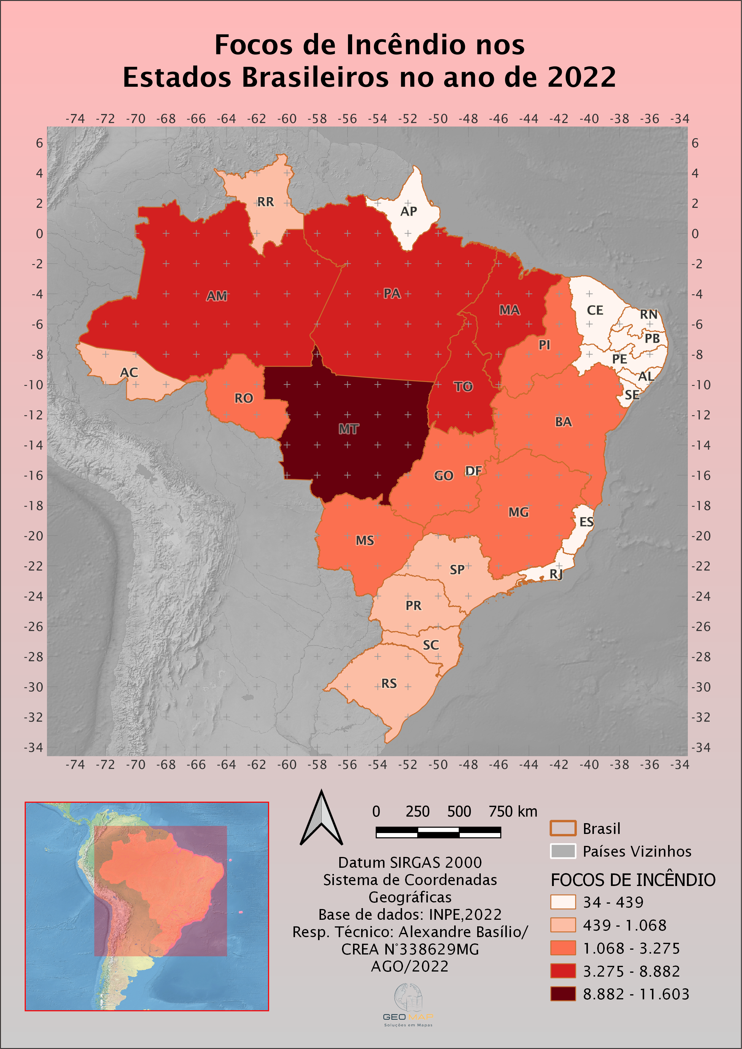 Focos de Incêndio no Brasil até Ago/2022