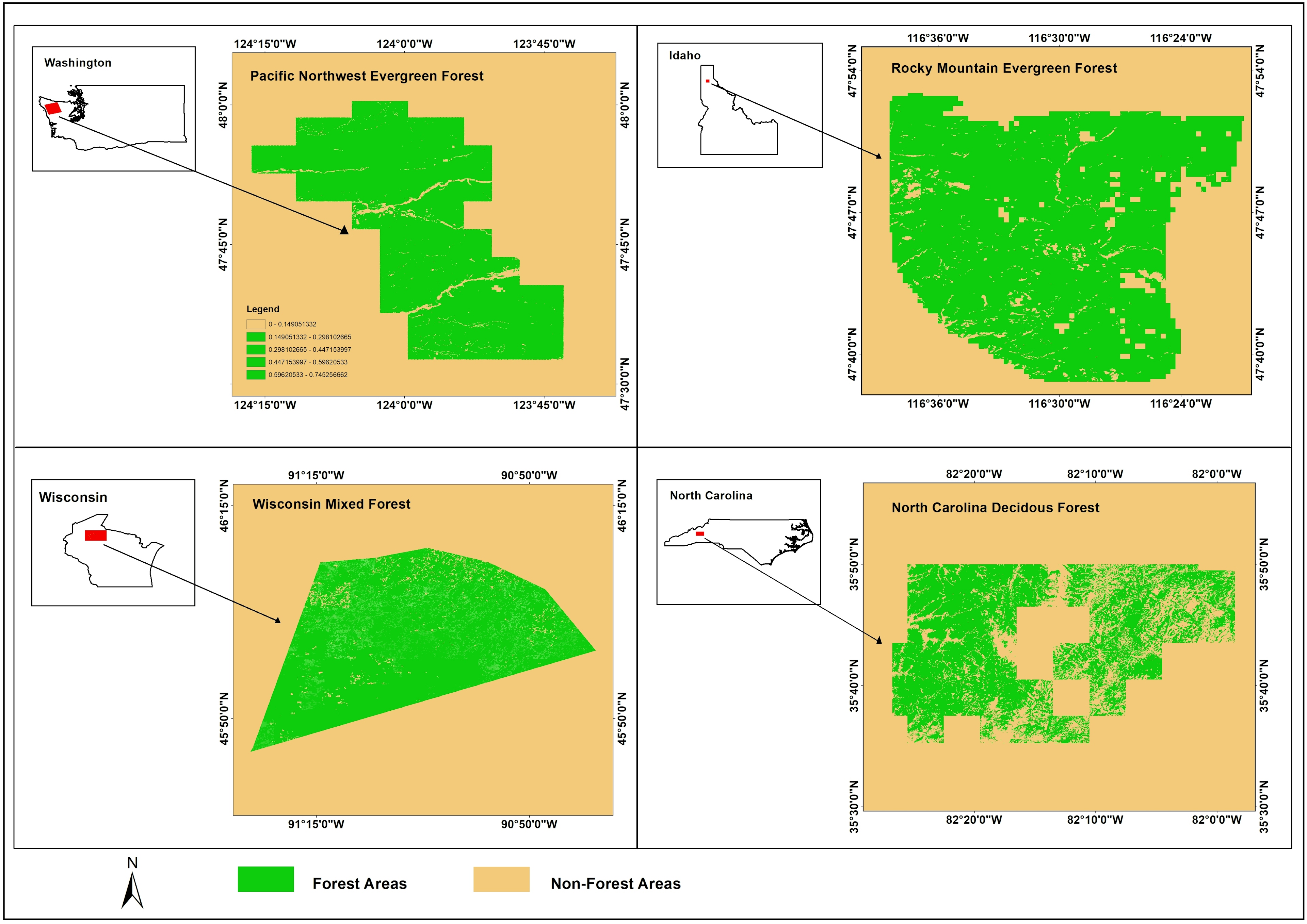 Forest extent/types in some US location