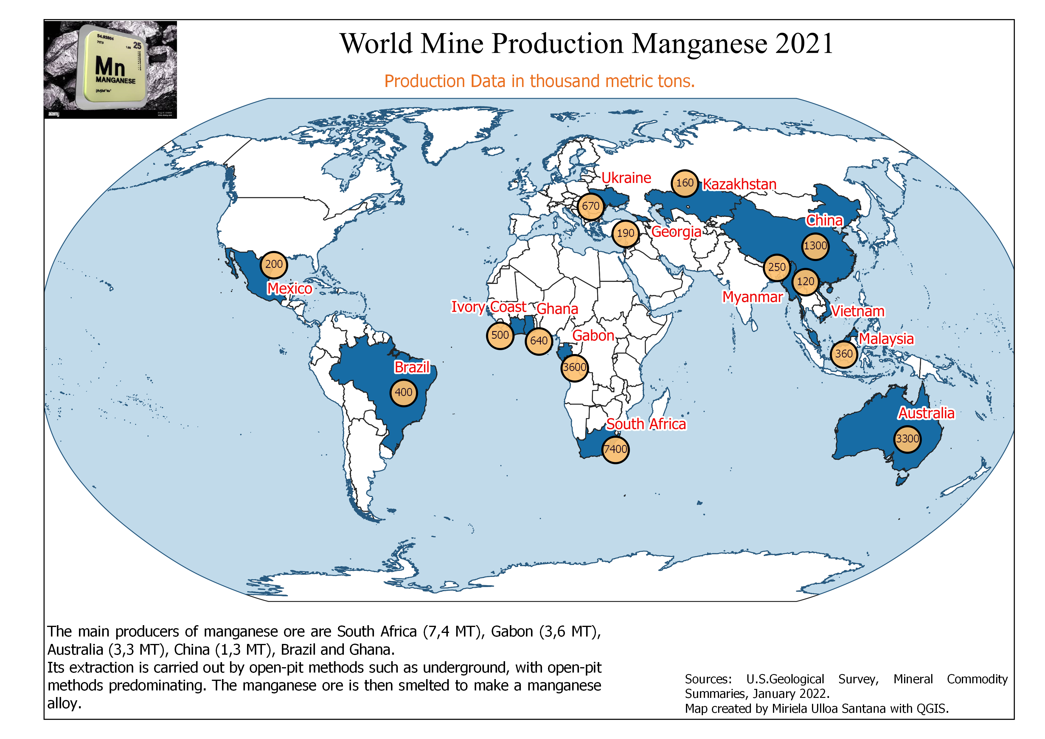 World Mine Production Manganese 2021