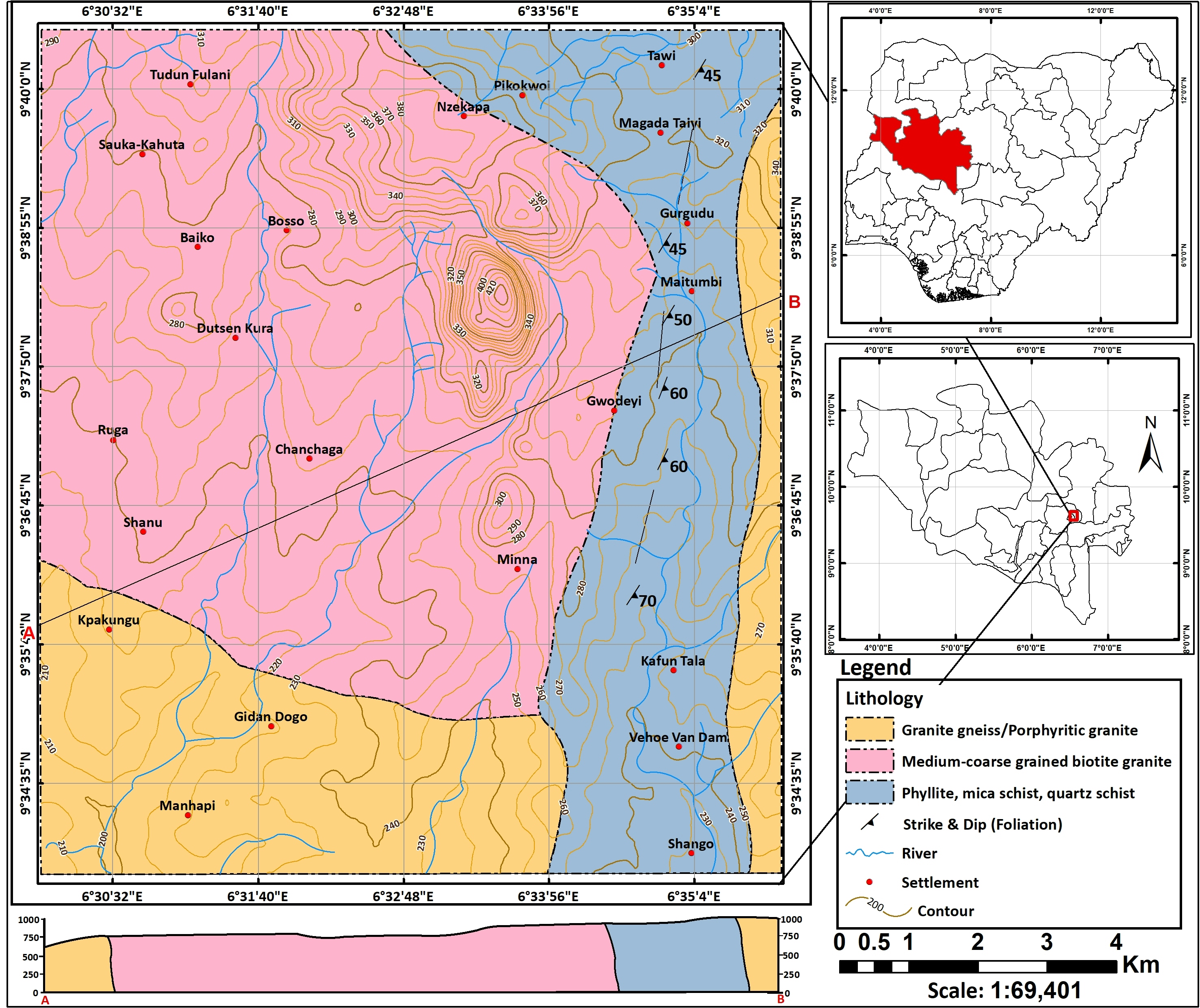 Geology map of Minna, Niger state