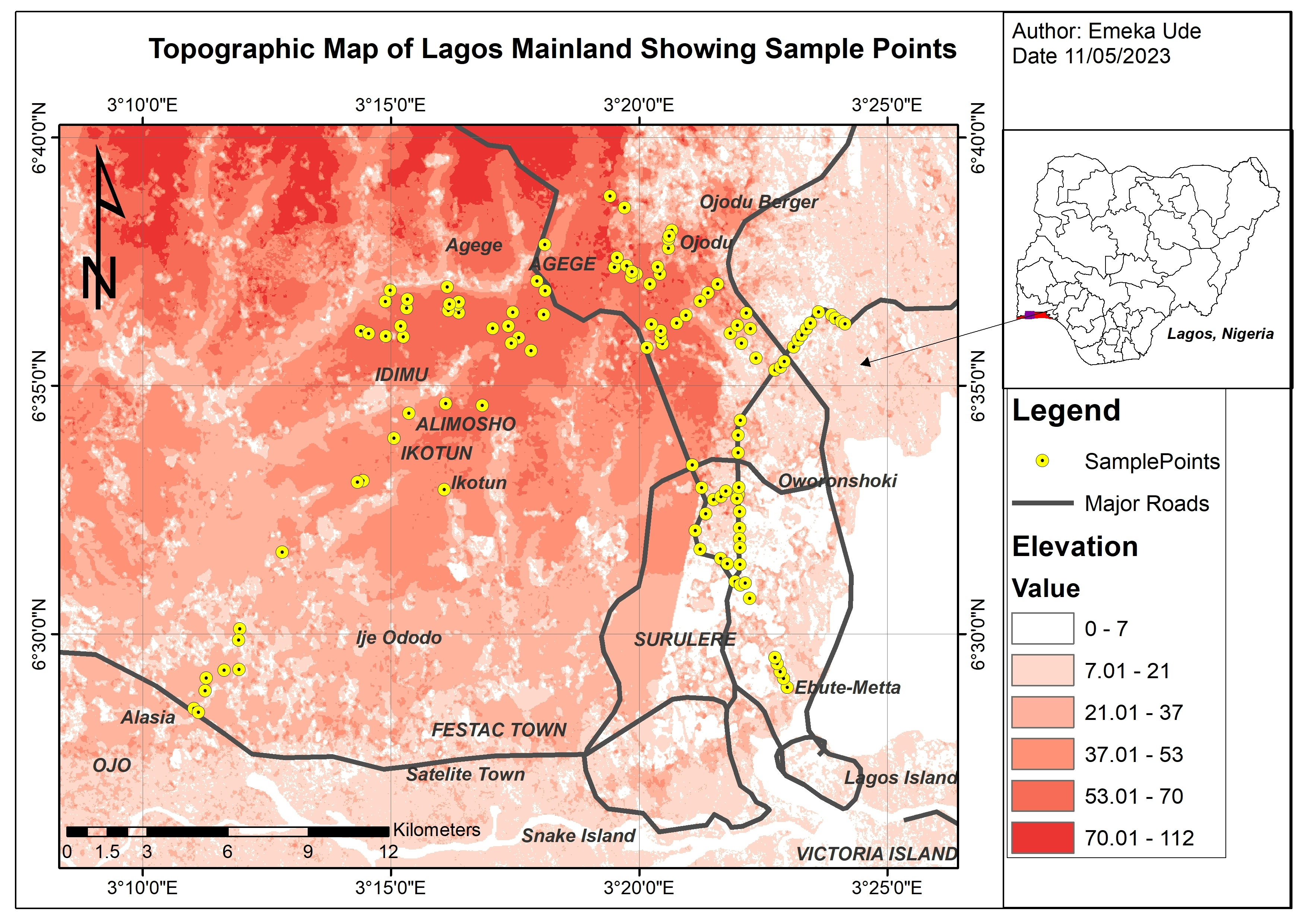 Topographical Map of Lagos Mainland