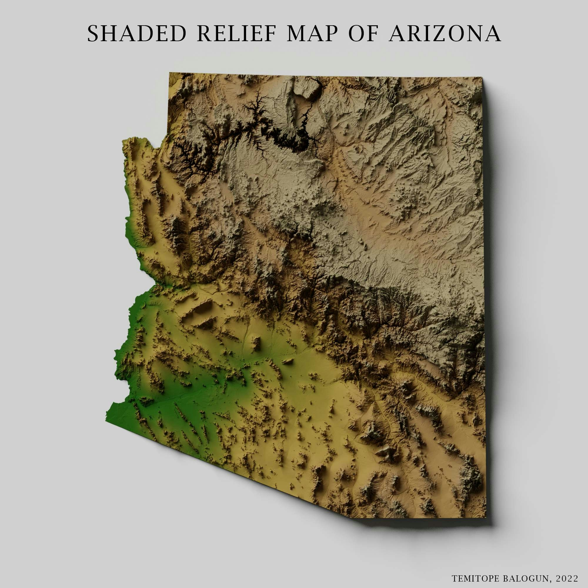 Shaded relief map of Arizona