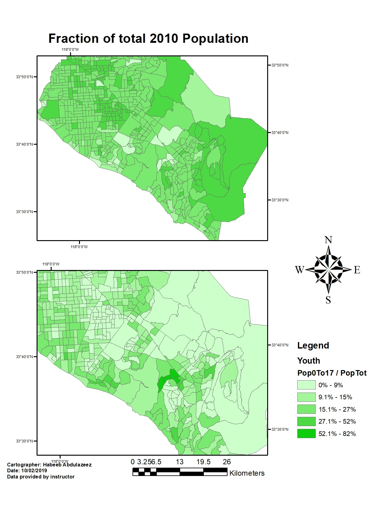 Comparing 2010 elderly and youth population compositions in Orange County, California