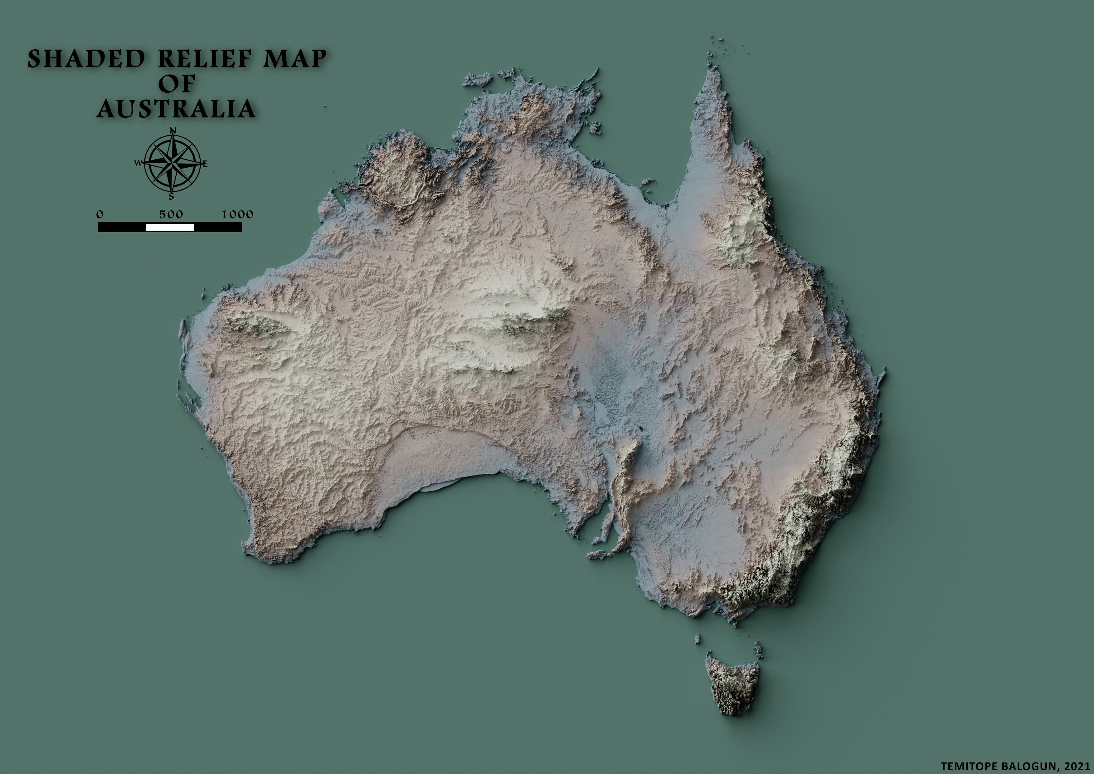 Shaded relief map of Australia