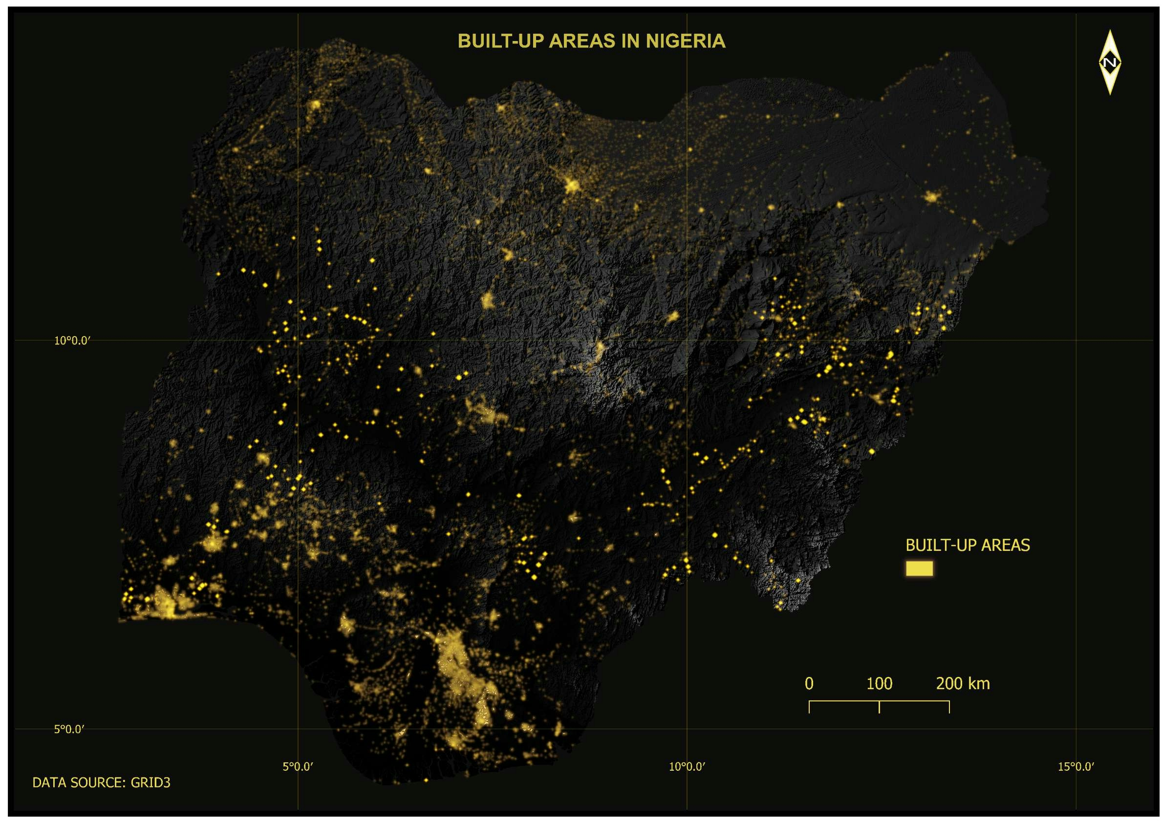 Built-up areas in Nigeria.
