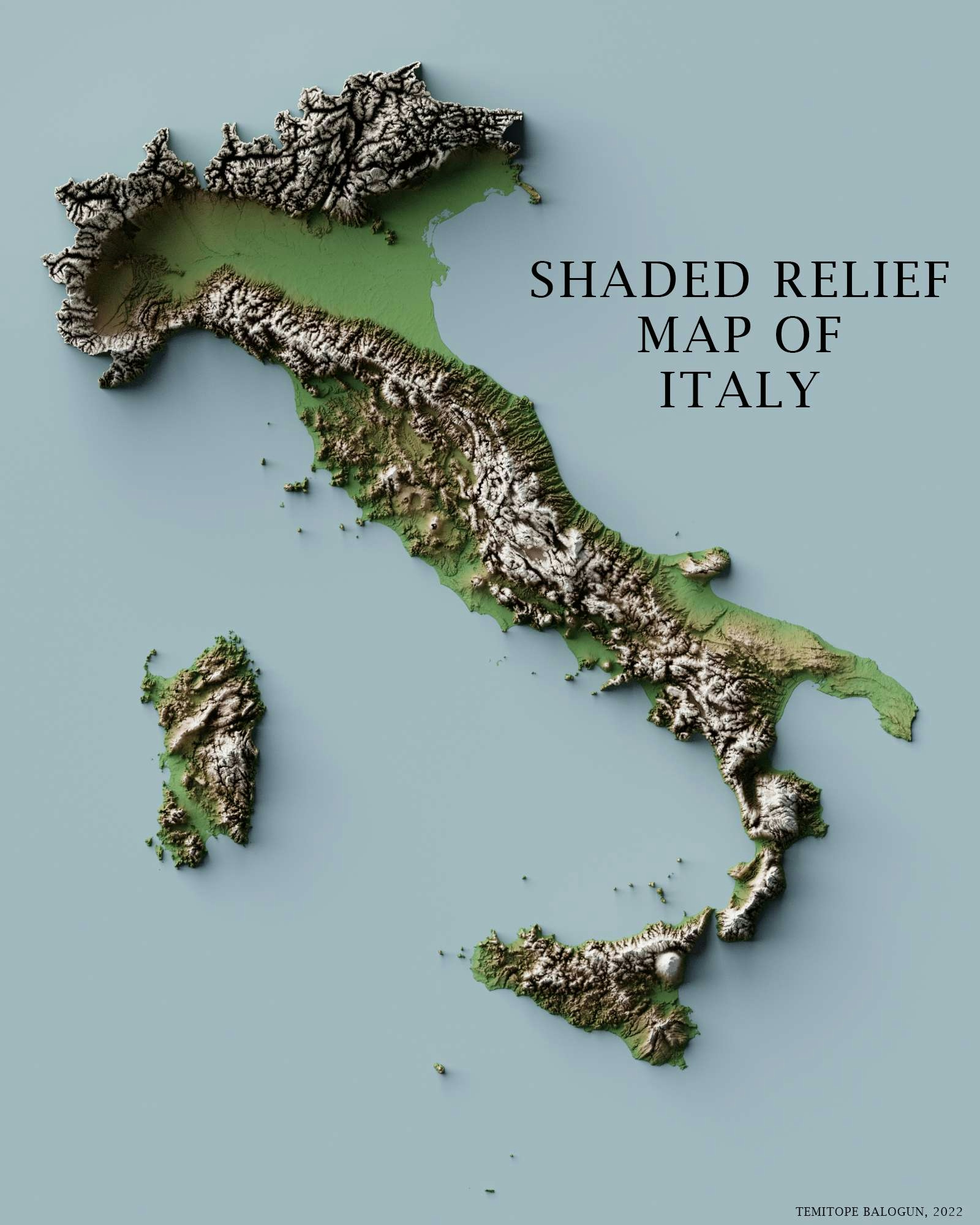 Topography map of Italy