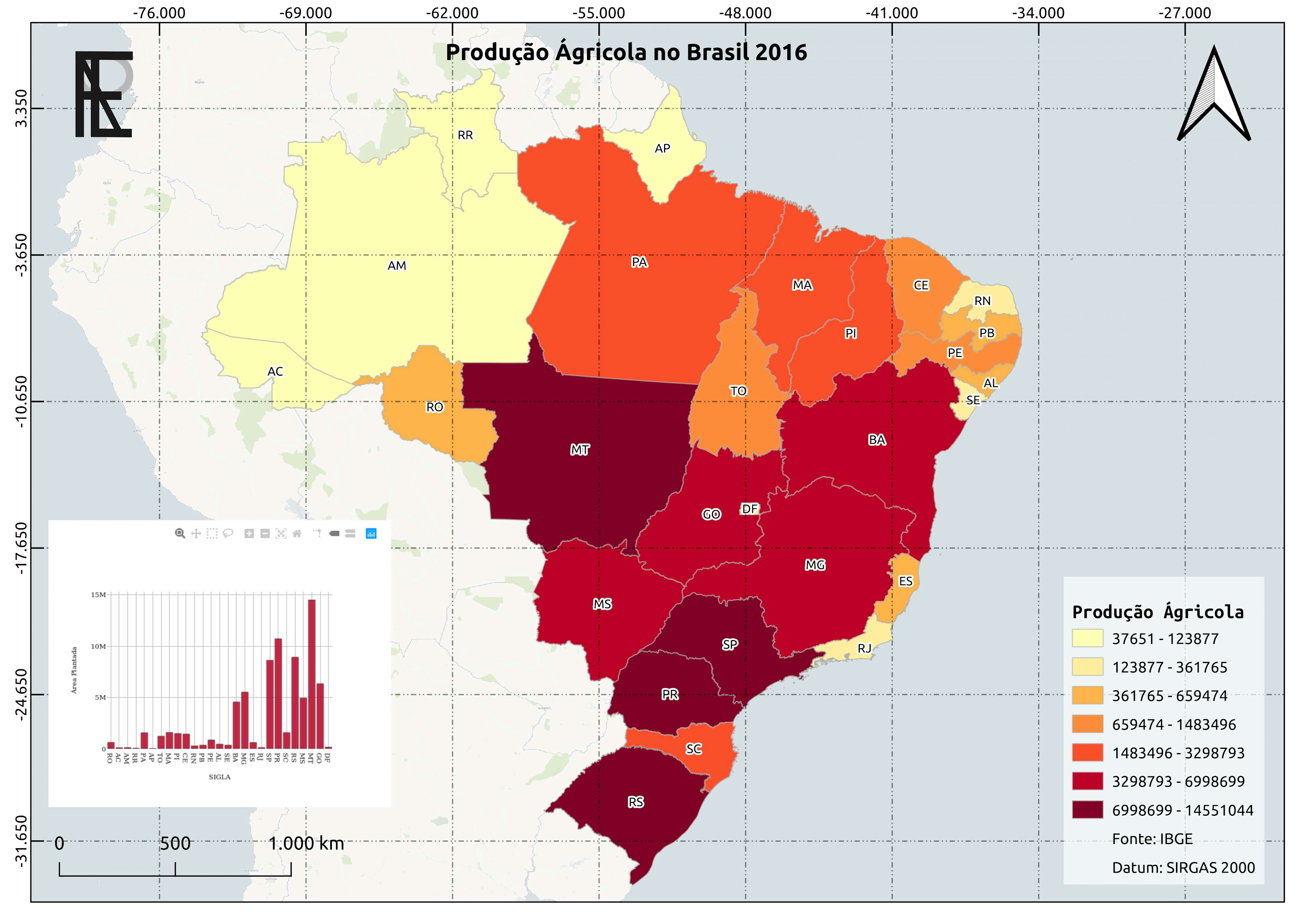 Mapa - Produção Ágricola no Brasil 2016