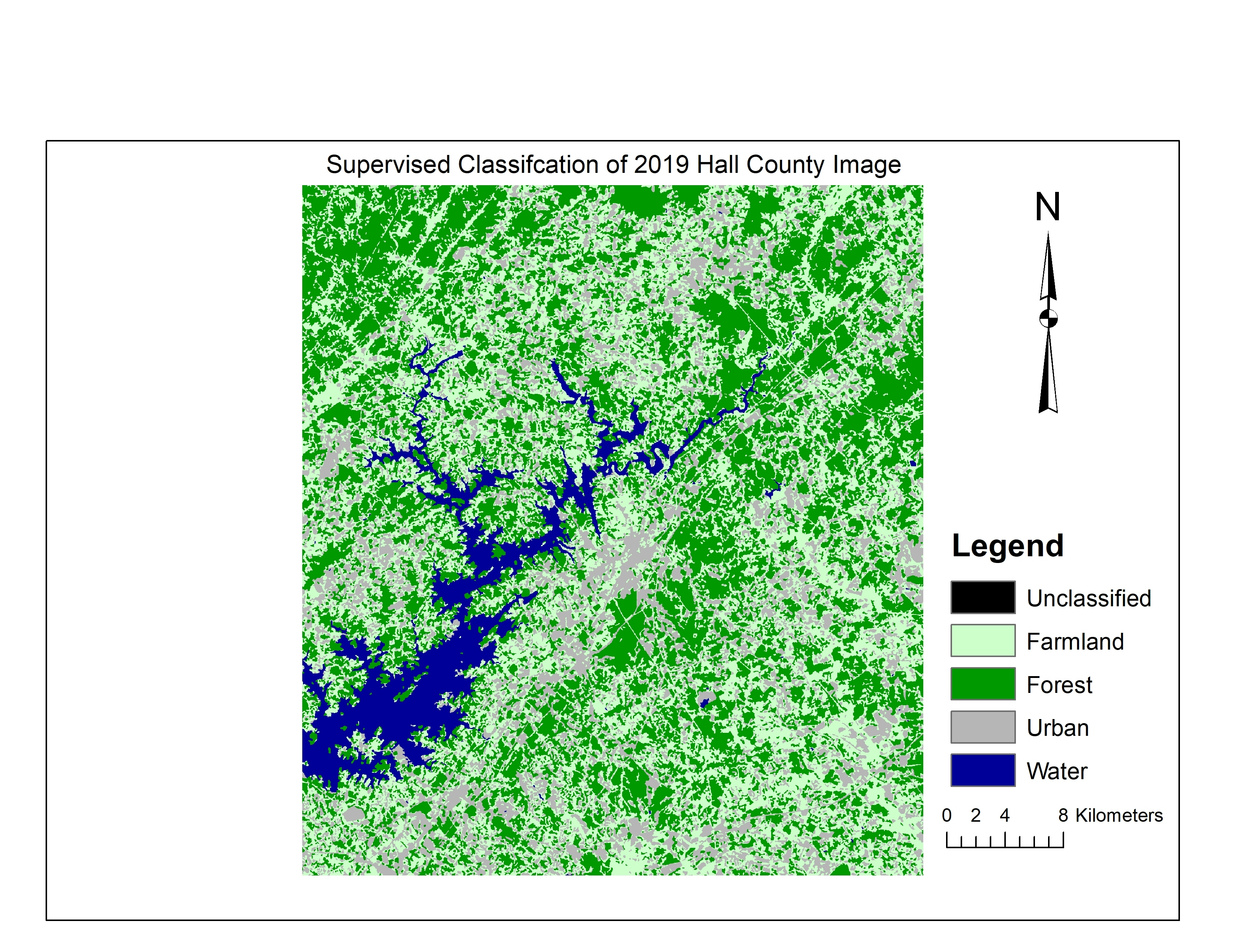 Supervised classification image of Hall County, Georgia