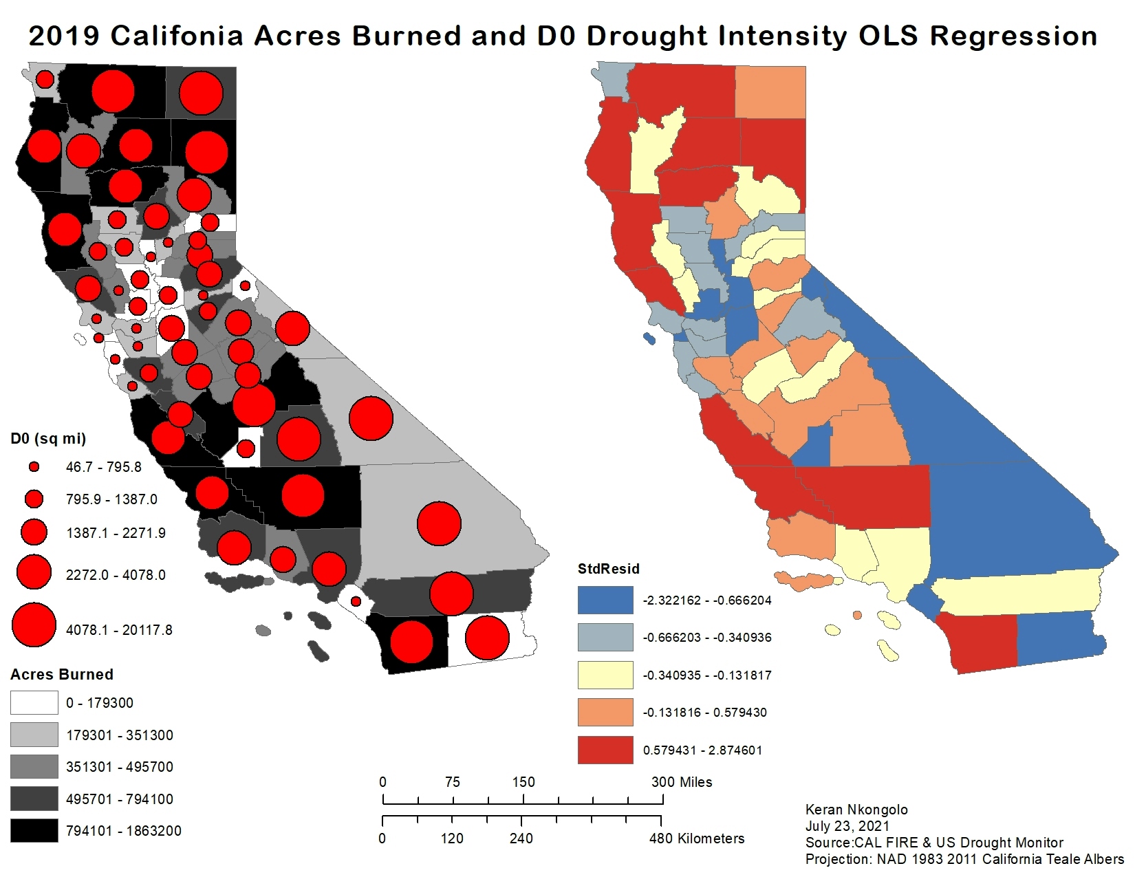 CA Acres Burned & OLS Regression 2019