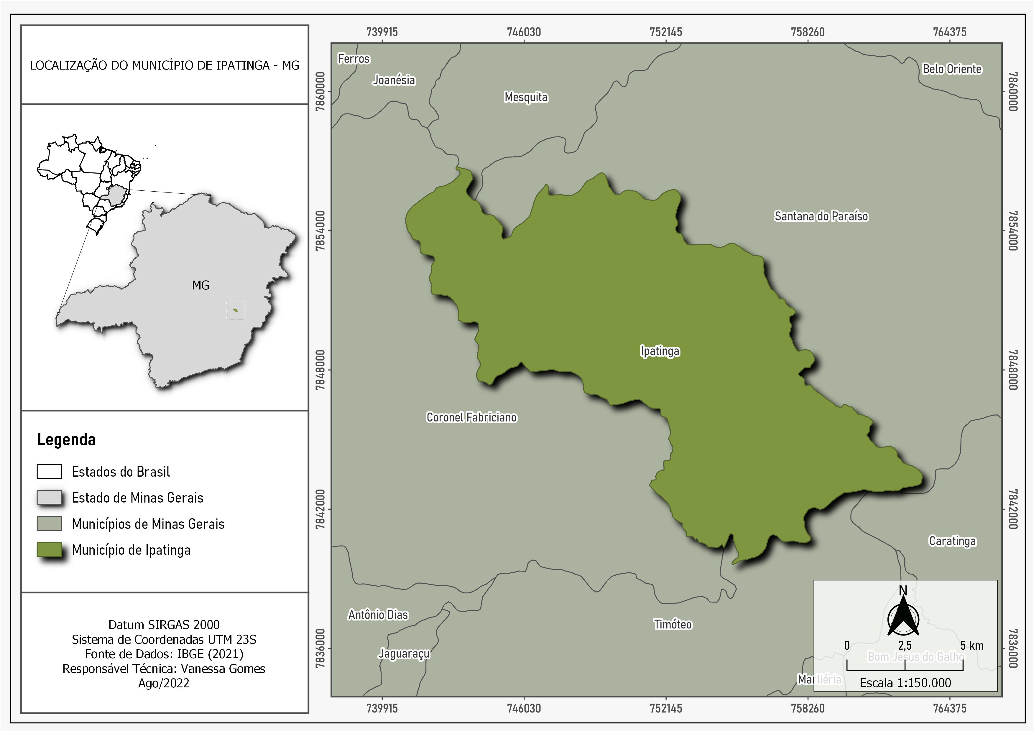 Mapa de Localização de Ipatinga-MG
