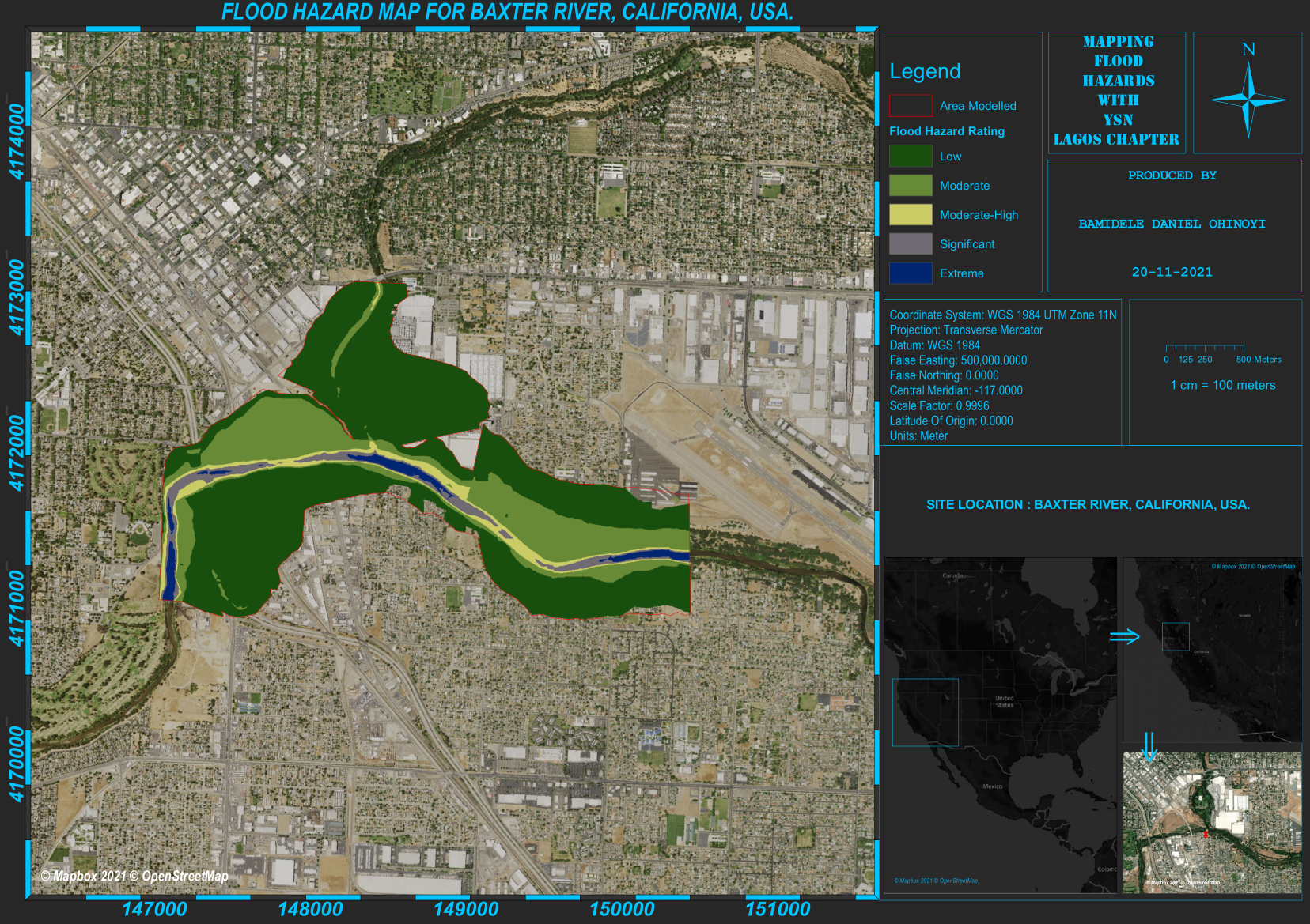 Flood Hazard Map for Baxter River, CA.
