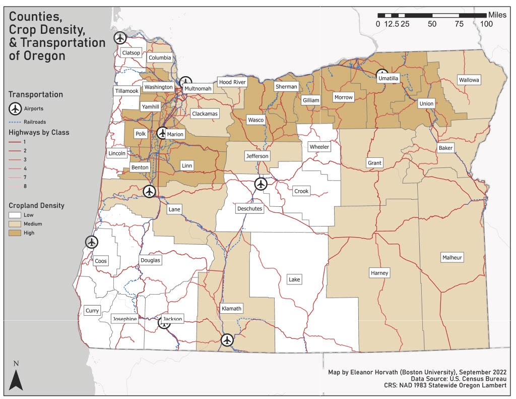 Counties, Crops, and Transport in Oregon