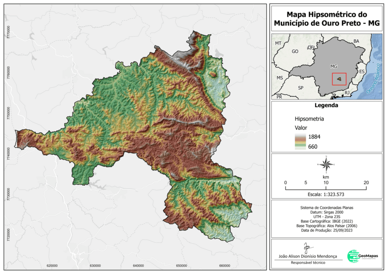 Mapa Hipsométrico - Ouro Preto/MG