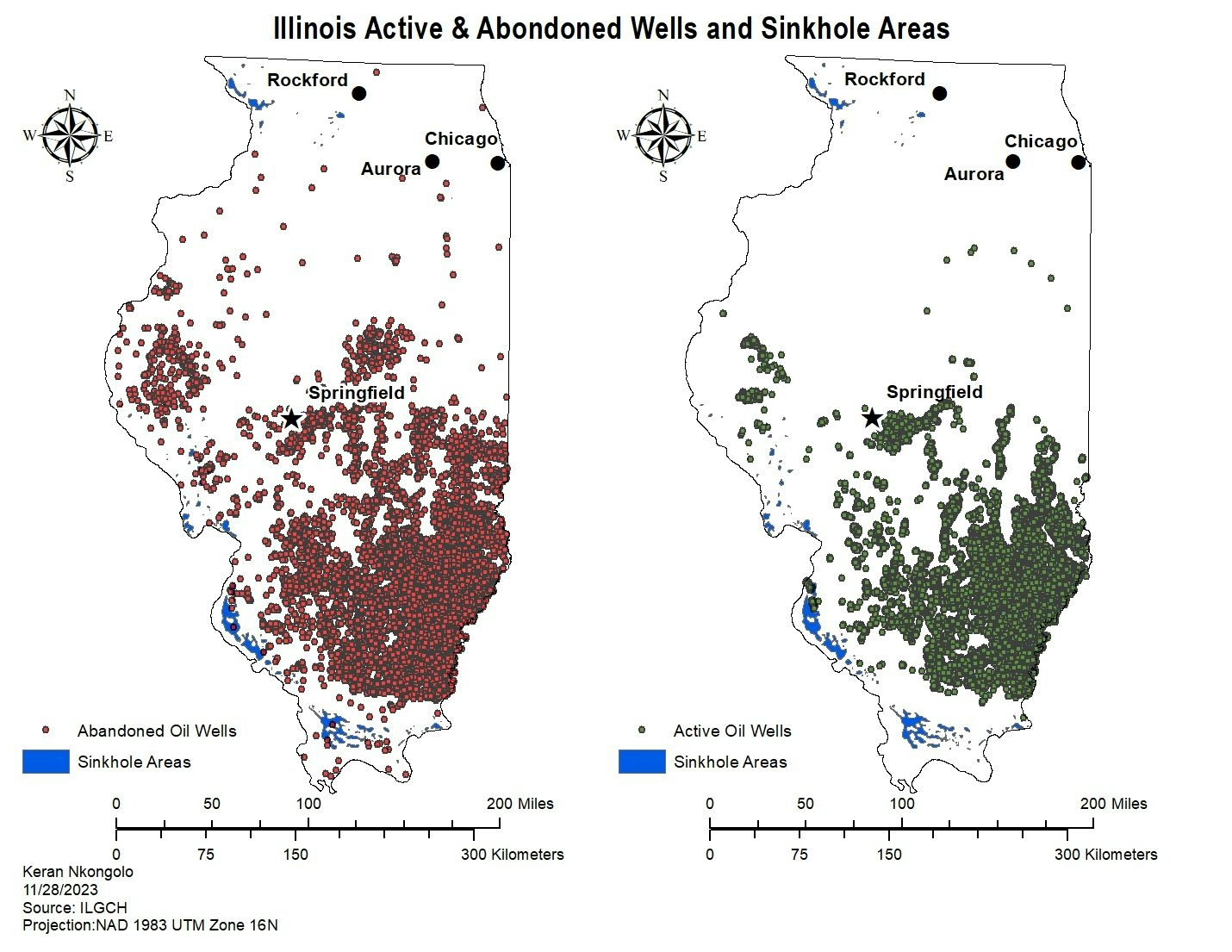 Illinois Sinkholes and Oil Wells 