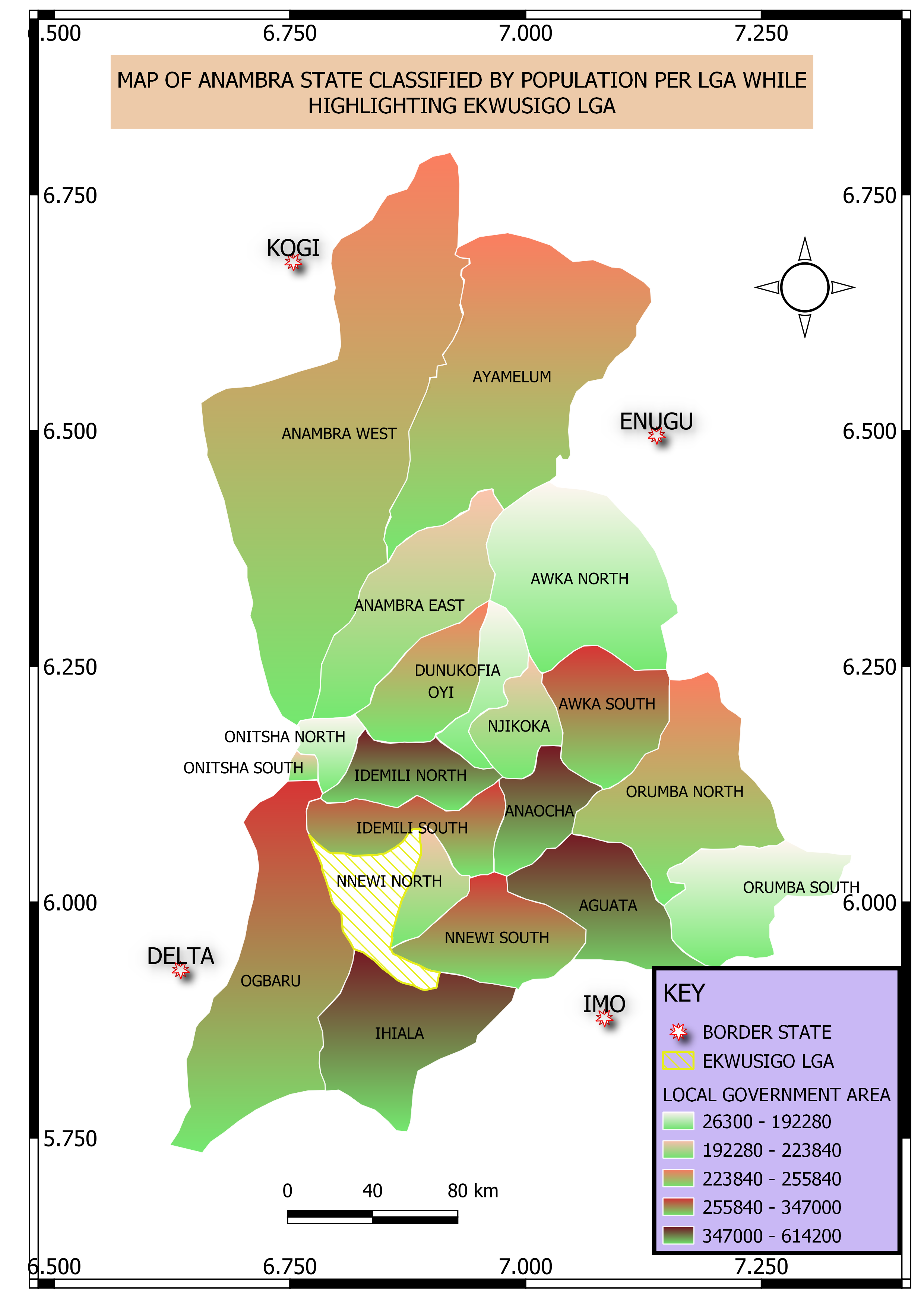 Map of Anambra classed by Population