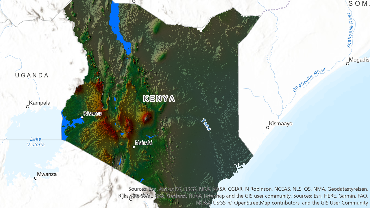 Kenya Shaded Relief Map
