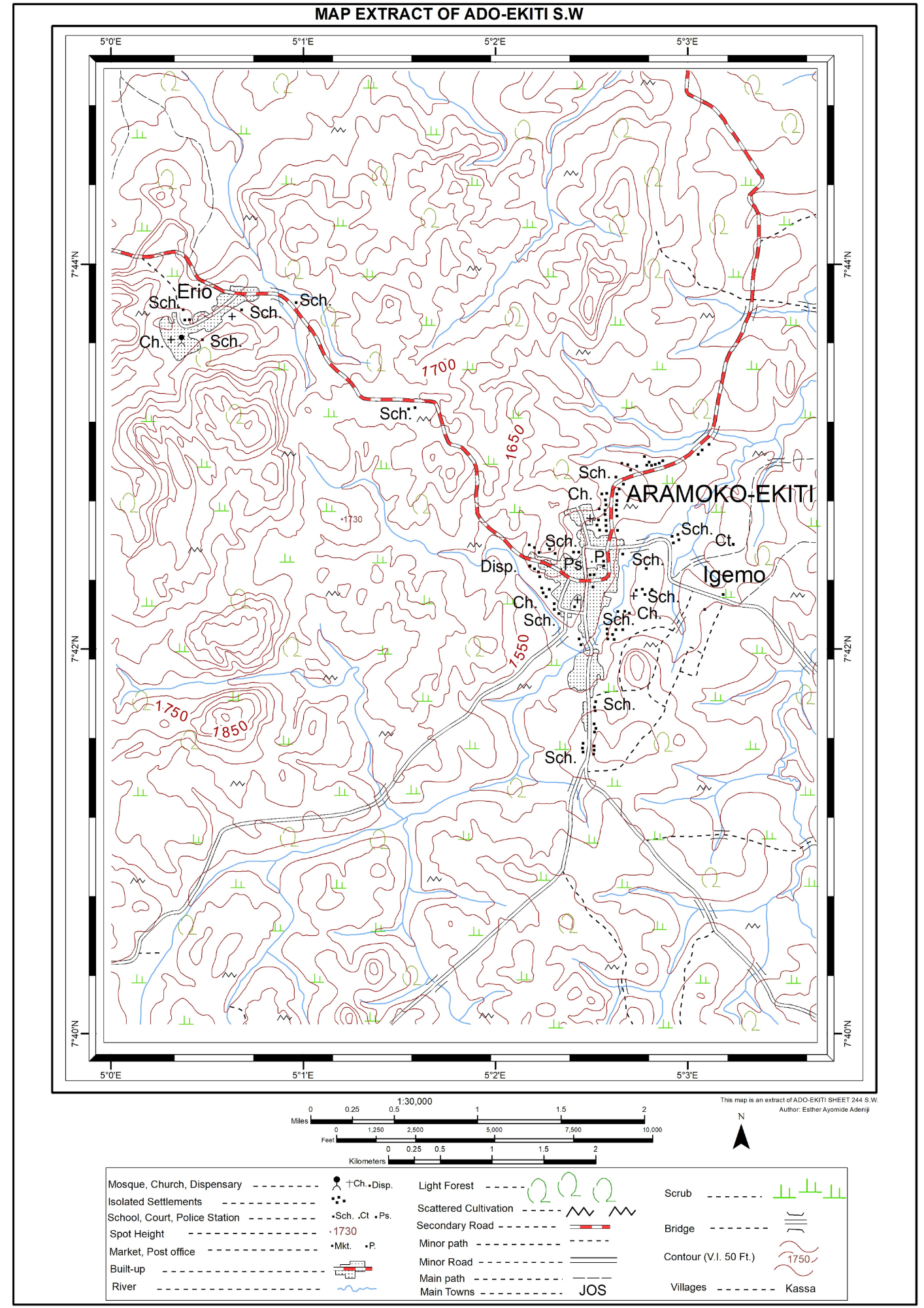 Topography Map Extract of Ado-Ekiti