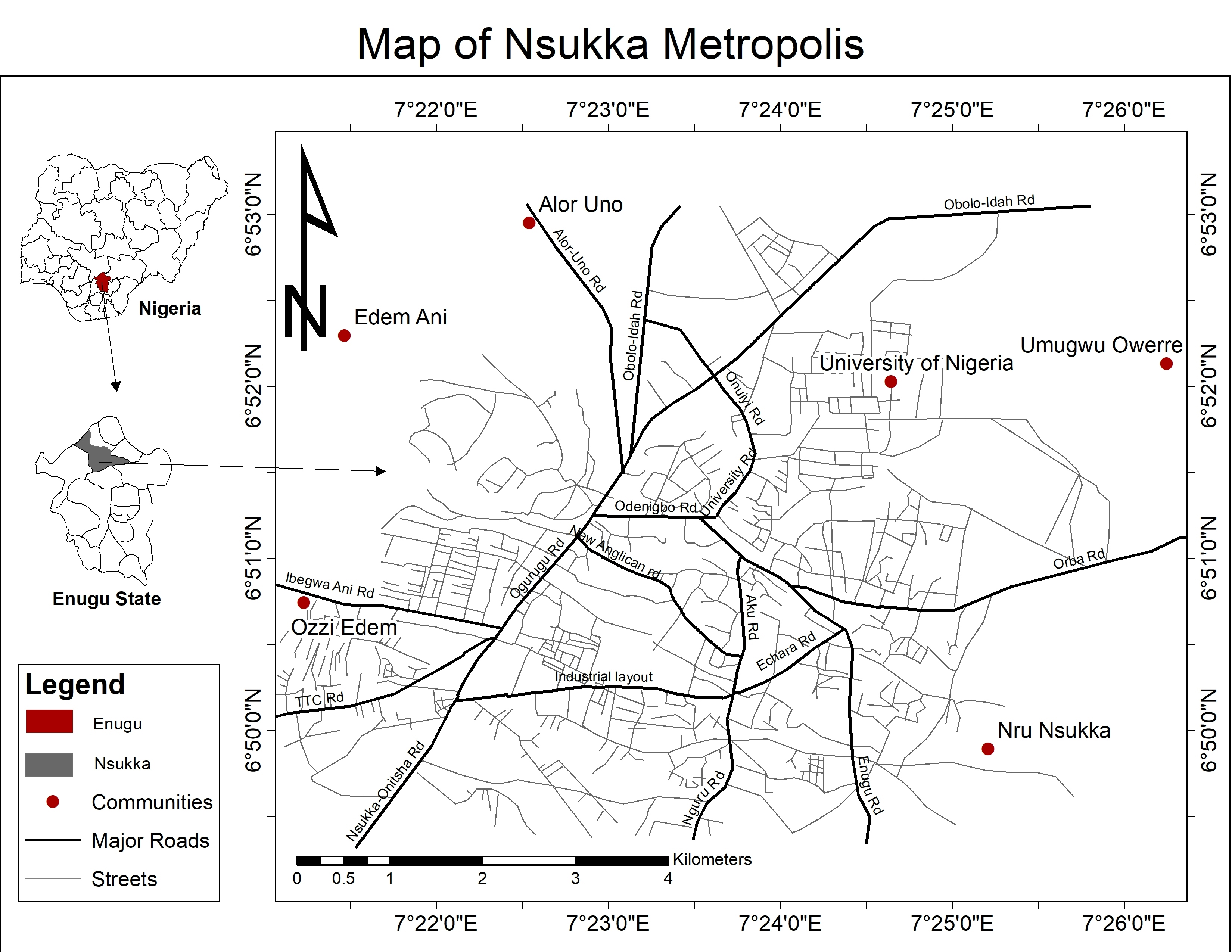 Study Area Map of Nsukka Metropolis