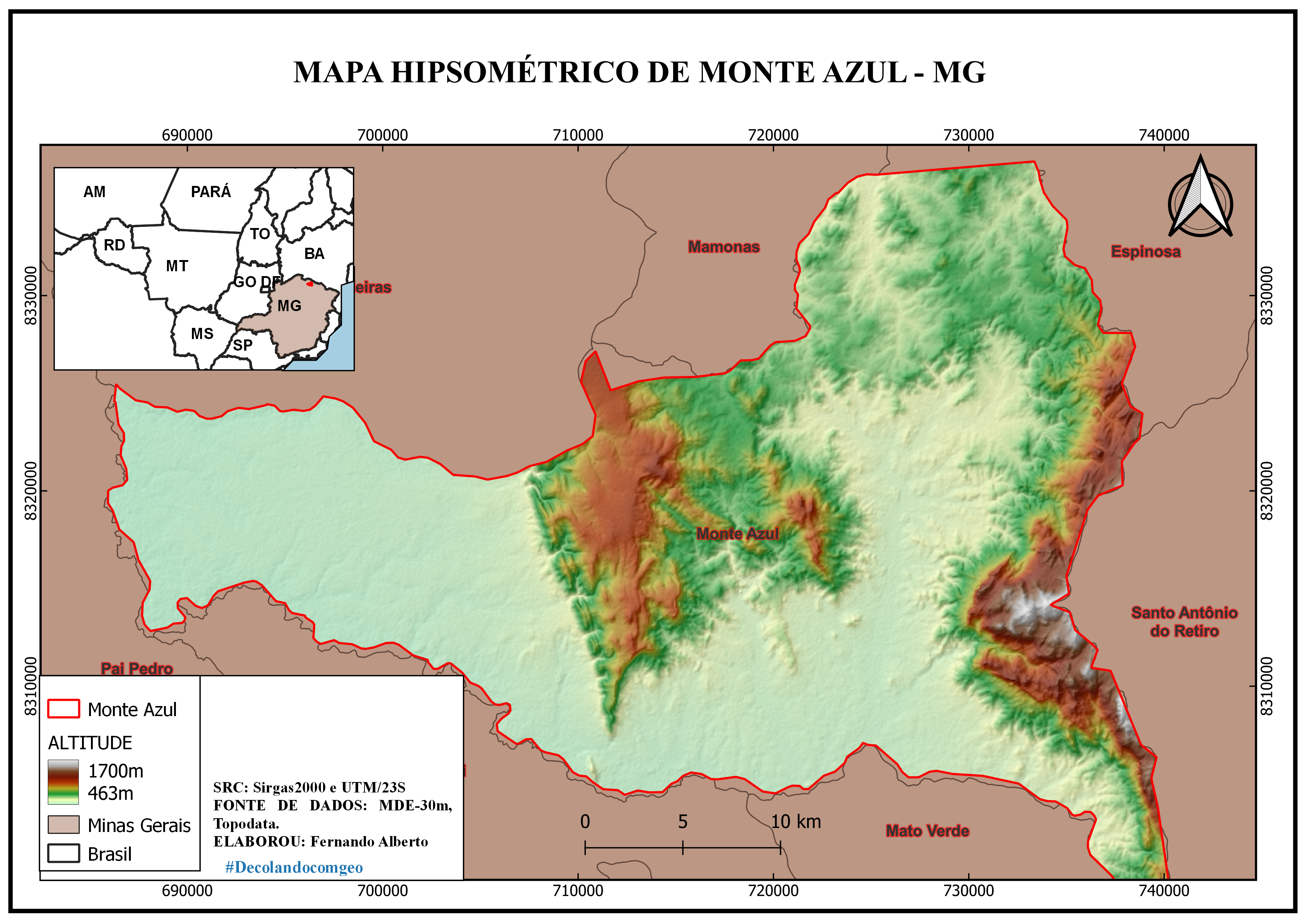 Mapa Hipsométrico de Monte Azul-MG