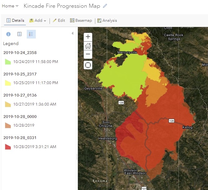 Kincade Fire Progression Map
