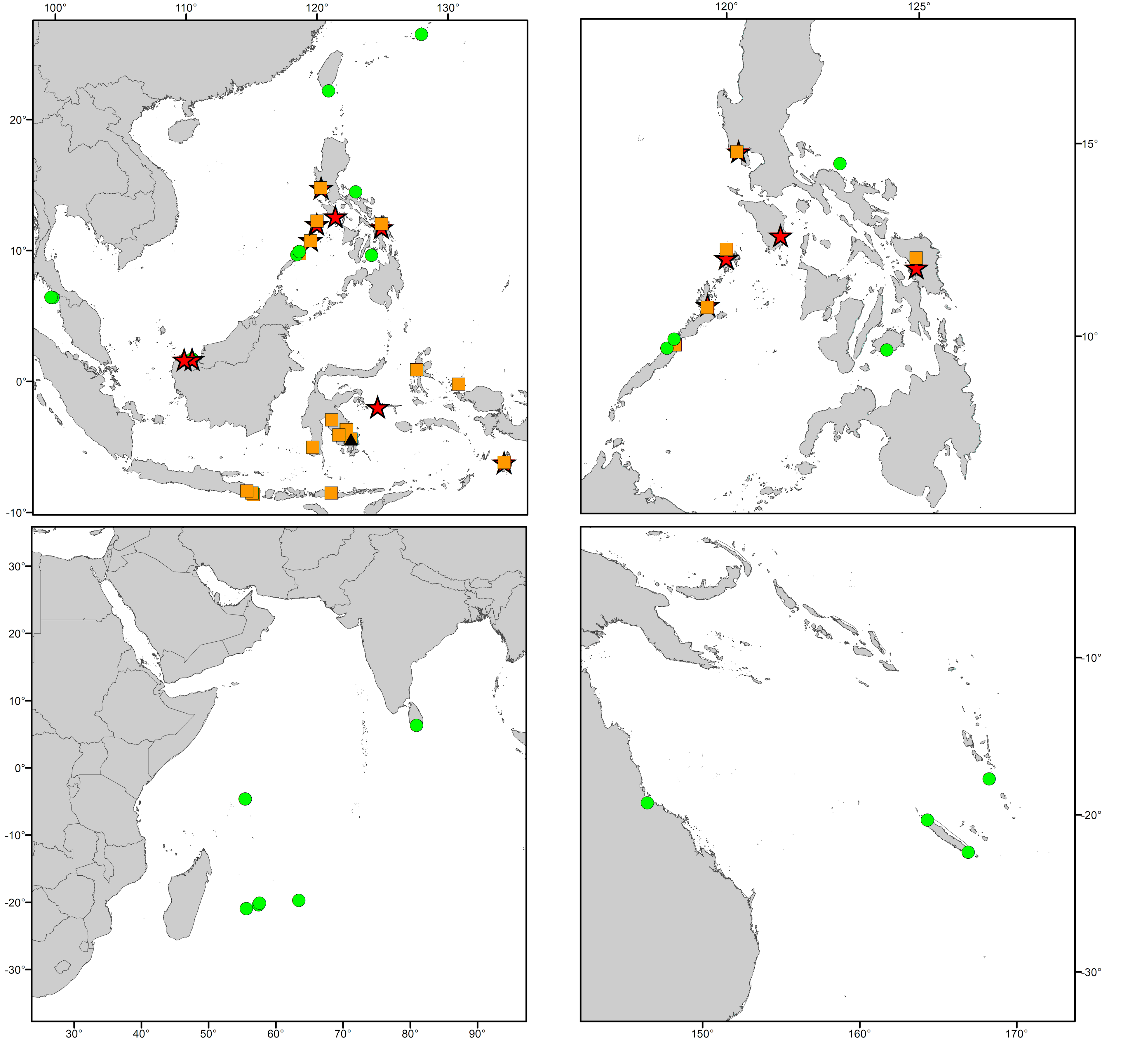Distribution of Caridina species
