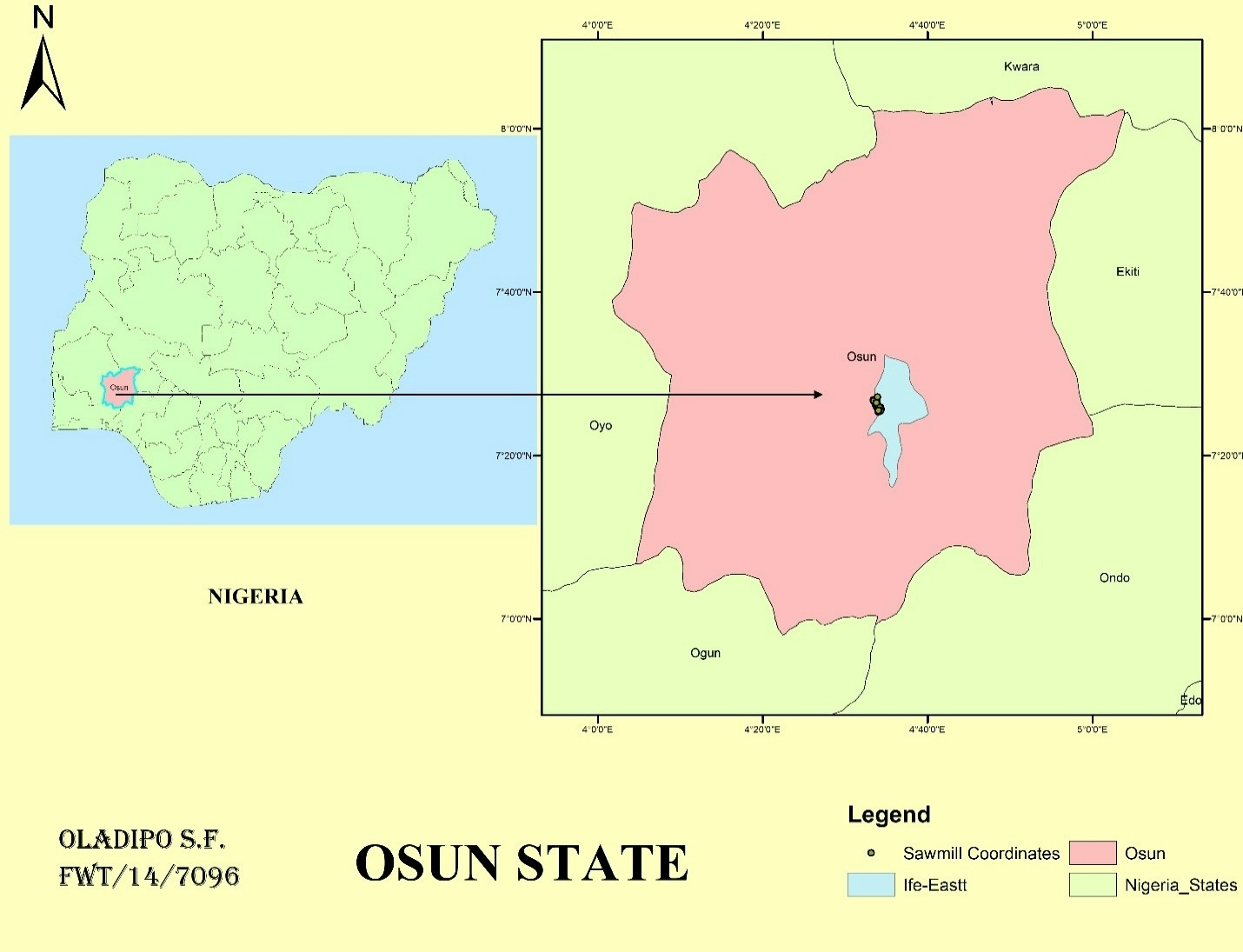 Map of Ife-East LGA of Osun State